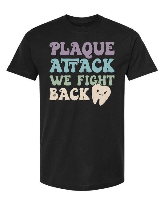 "Plaque Attack, We Fight Back" pastel color design Unisex crew-neck  graphic tee Black
