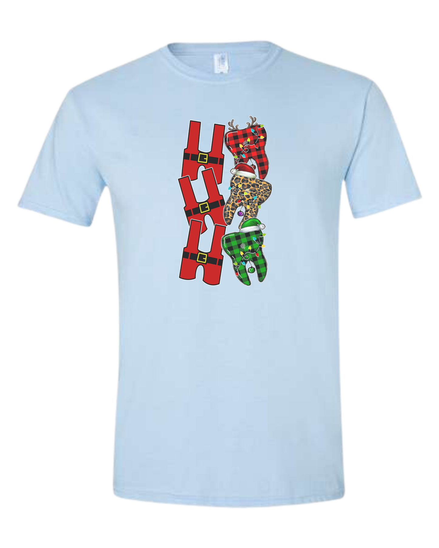 Santa suit H "HO HO HO" graphic Unisex crewneck graphic tee (light colors) Ice blue