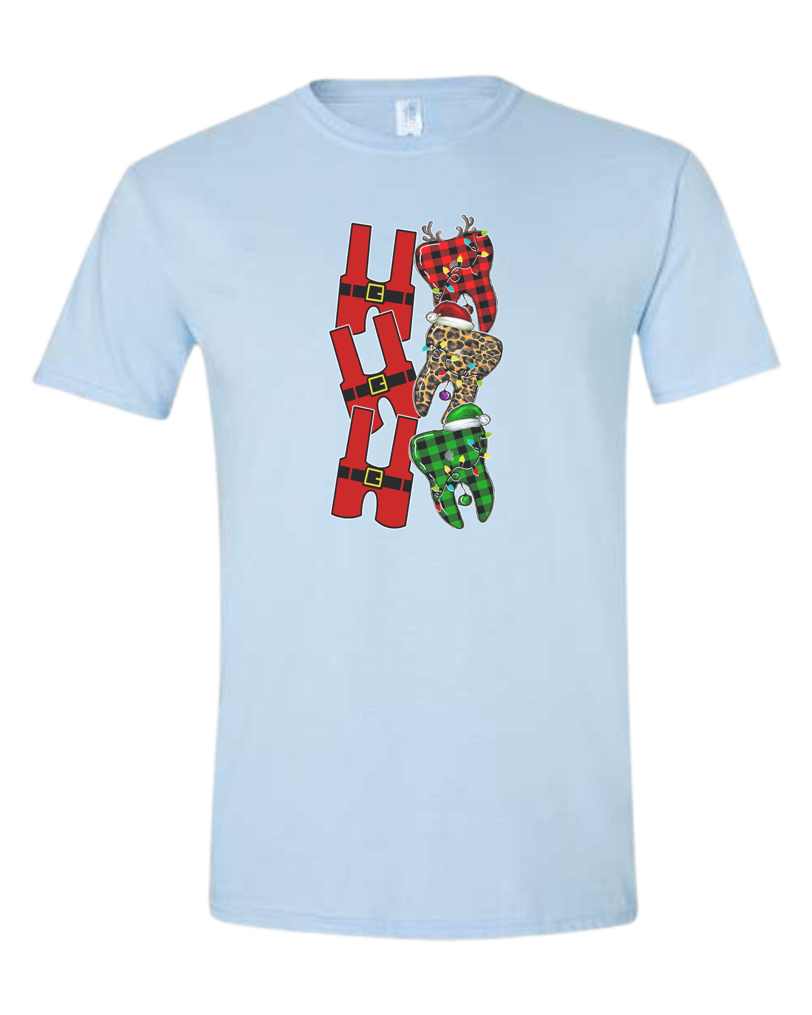 Santa suit H "HO HO HO" graphic Unisex crewneck graphic tee (light colors) Ice blue