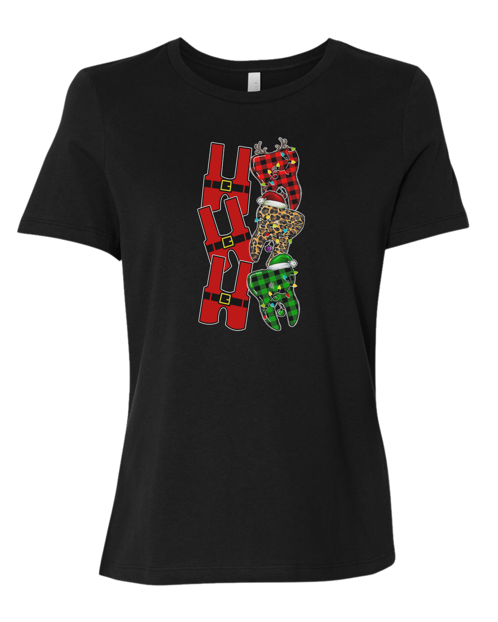 Santa suit H "HO HO HO" graphic Women's fit premium crewneck tee Black