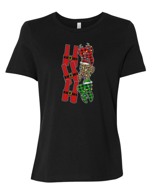 Santa suit H "HO HO HO" graphic Women's fit premium crewneck tee Black