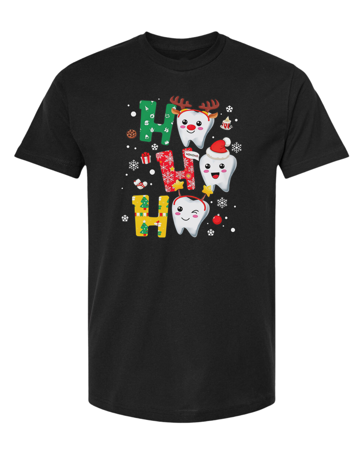 Snowing "HO HO HO" dental graphic Unisex crew-neck  graphic tee Black