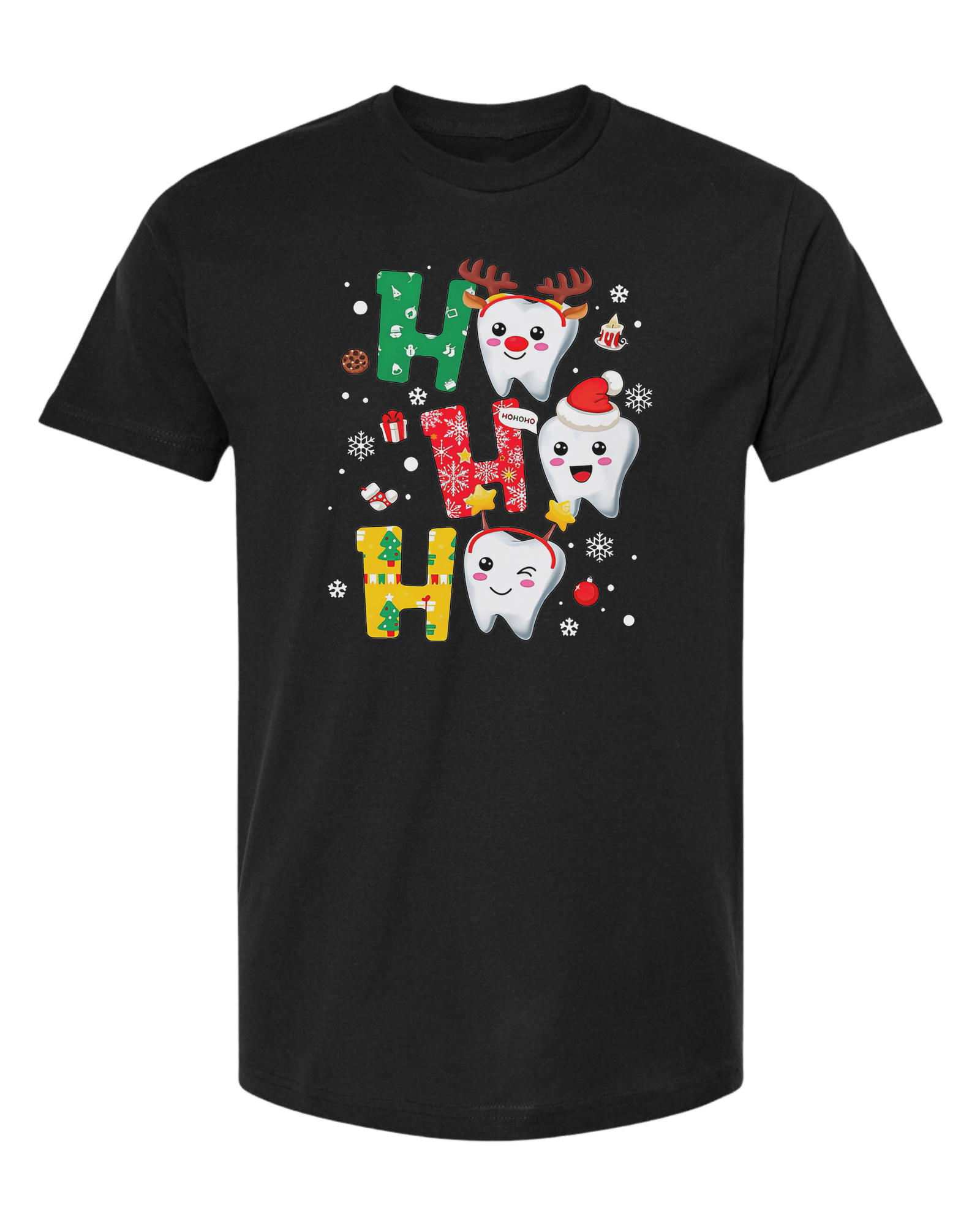 Snowing "HO HO HO" dental graphic Unisex crew-neck  graphic tee Black