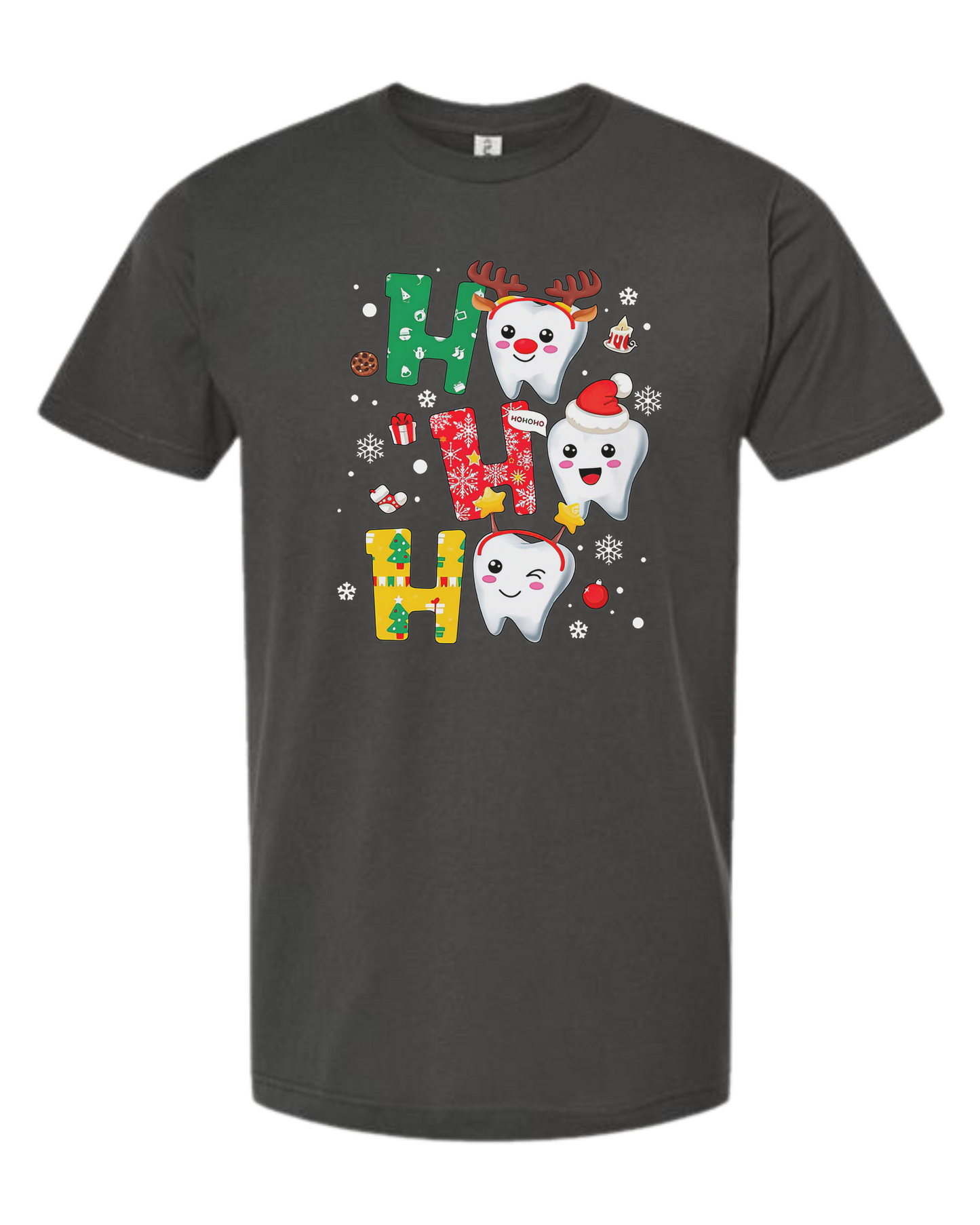Snowing "HO HO HO" dental graphic Unisex crew-neck  graphic tee Charcoal Grey