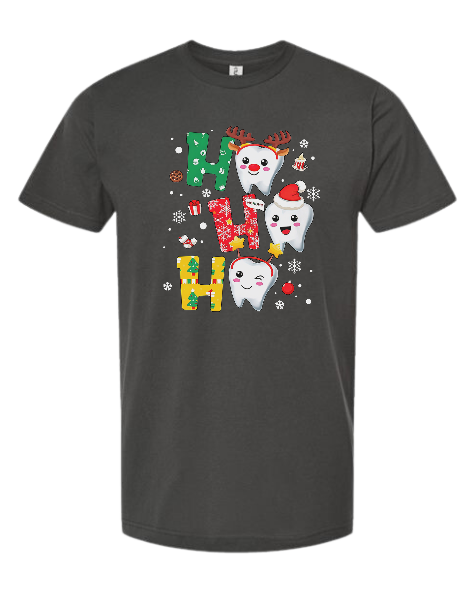 Snowing "HO HO HO" dental graphic Unisex crew-neck  graphic tee Charcoal Grey