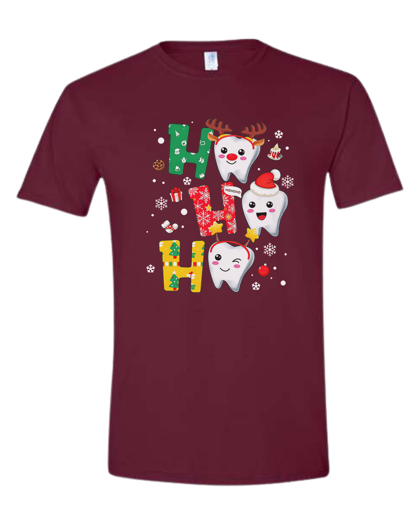 Snowing "HO HO HO" dental graphic Unisex crew-neck  graphic tee Maroon
