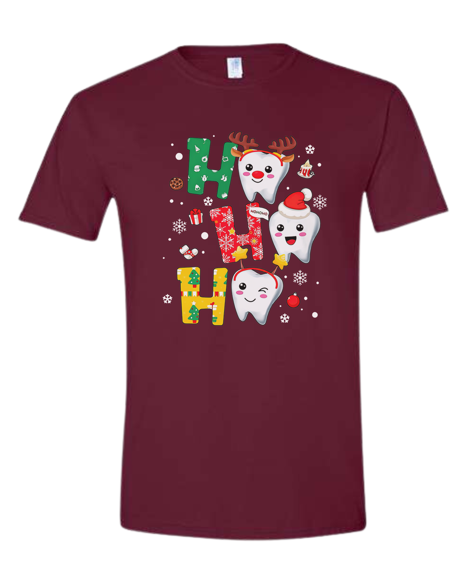 Snowing "HO HO HO" dental graphic Unisex crew-neck  graphic tee Maroon