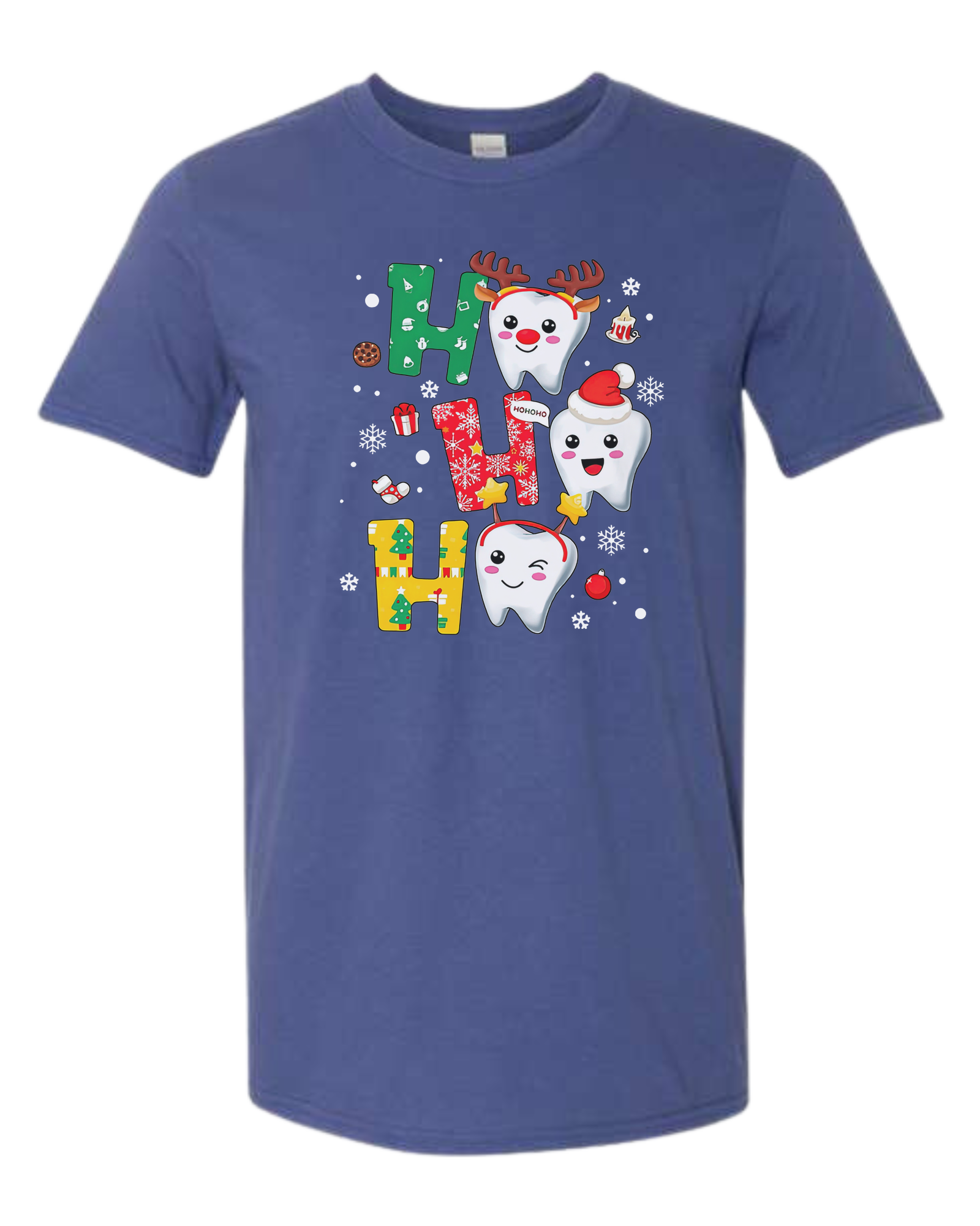 Snowing "HO HO HO" dental graphic Unisex crew-neck  graphic tee Metro Blue