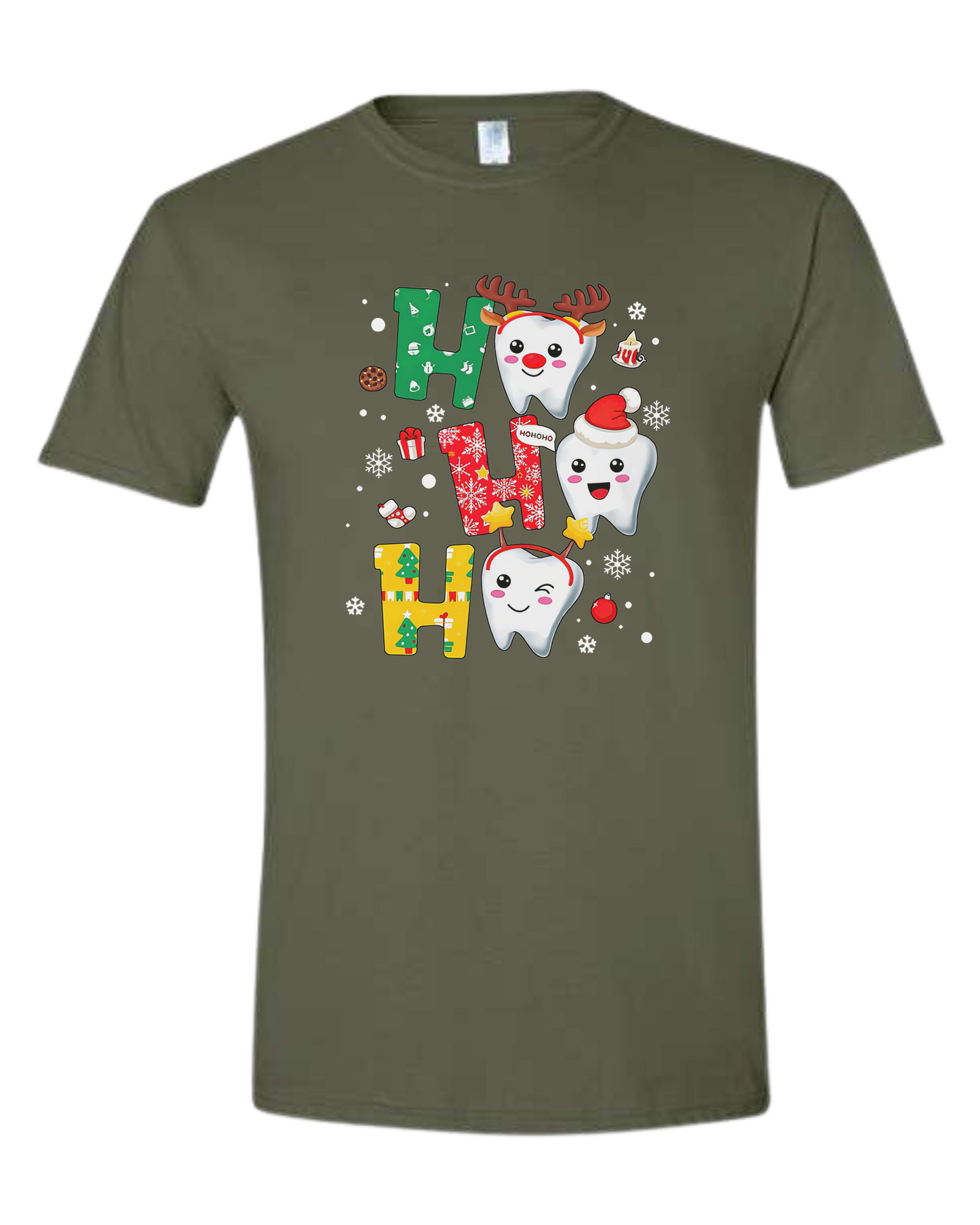 Snowing "HO HO HO" dental graphic Unisex crew-neck  graphic tee Military Green