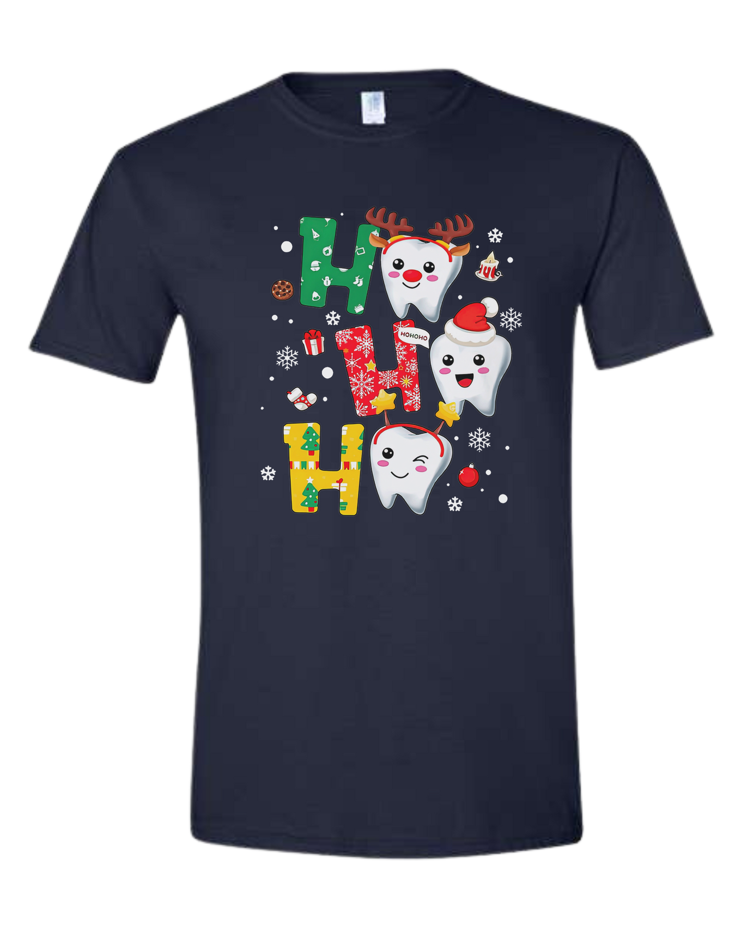 Snowing "HO HO HO" dental graphic Unisex crew-neck  graphic tee Navy Blue
