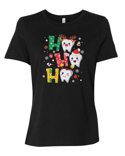 Snowing "HO HO HO" dental graphic Women's fit premium crewneck tee Black