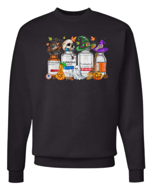 Spooky Medication Bottles graphic Classic unisex crewneck sweatshirt Black