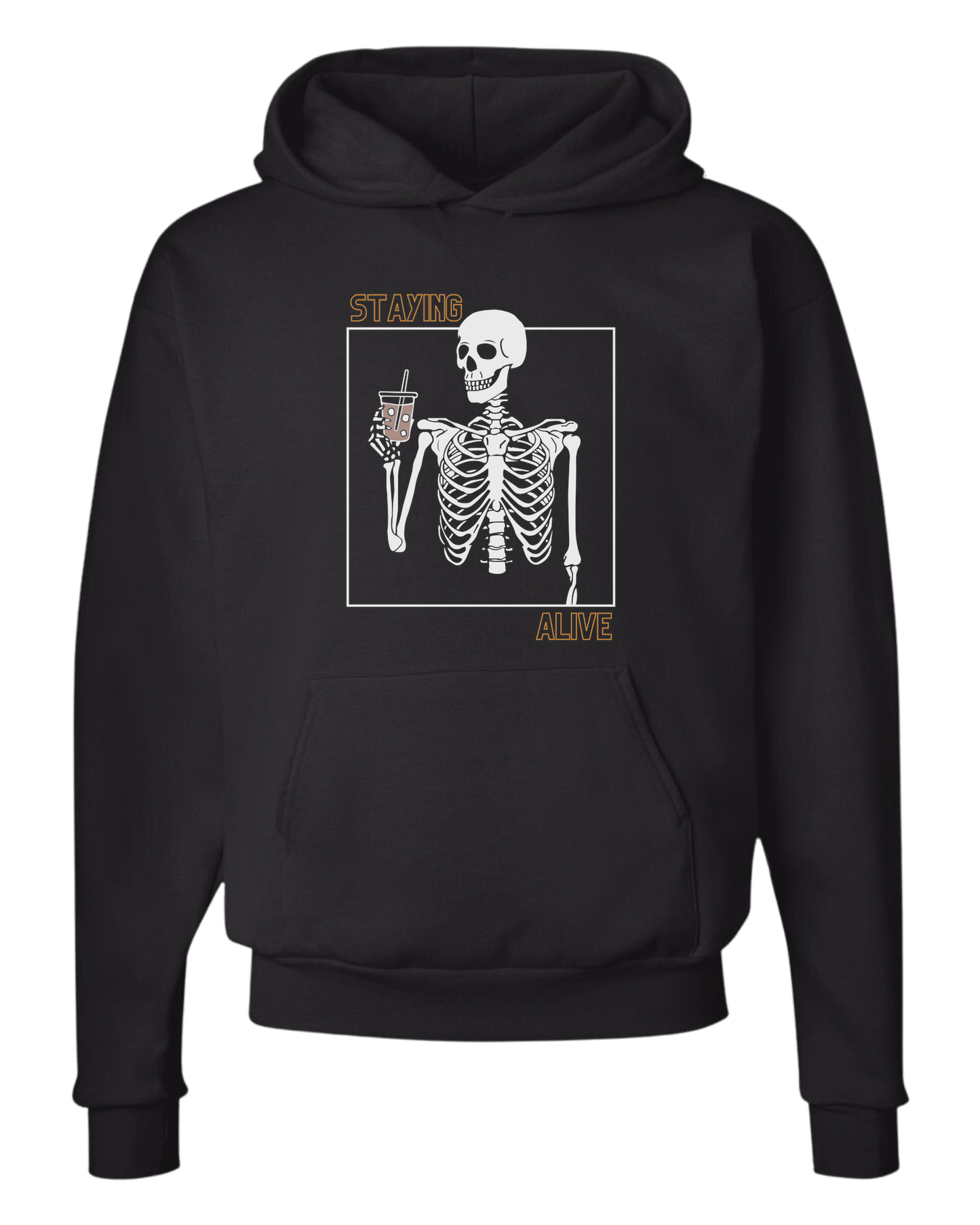 "Staying Alive" skeleton holding a coffee cup Unisex Classic Hoodie Black