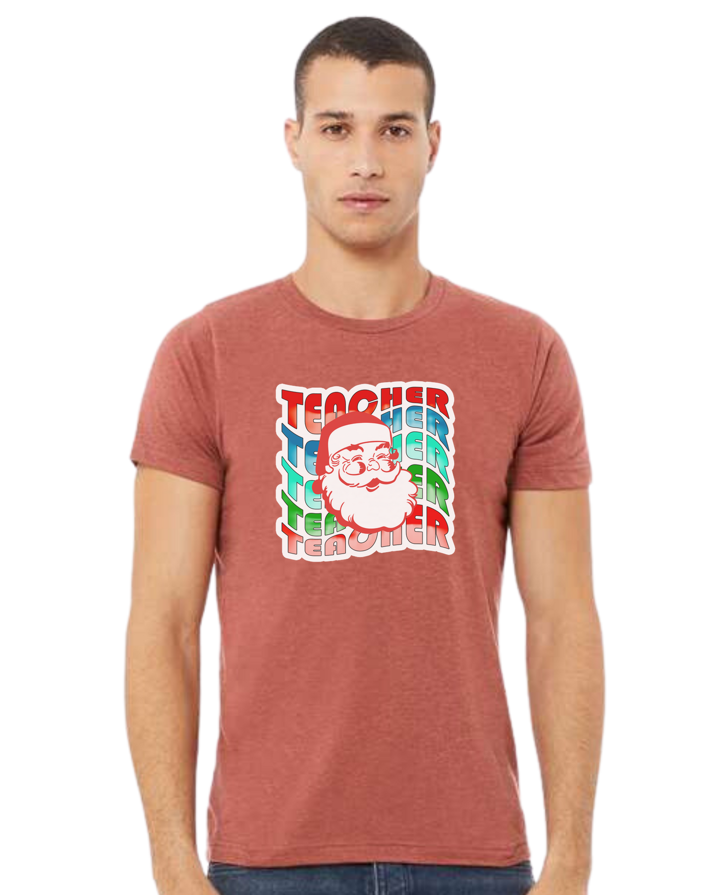 Teacher Wave with Santa design Premium unisex crewneck tee Heather Clay