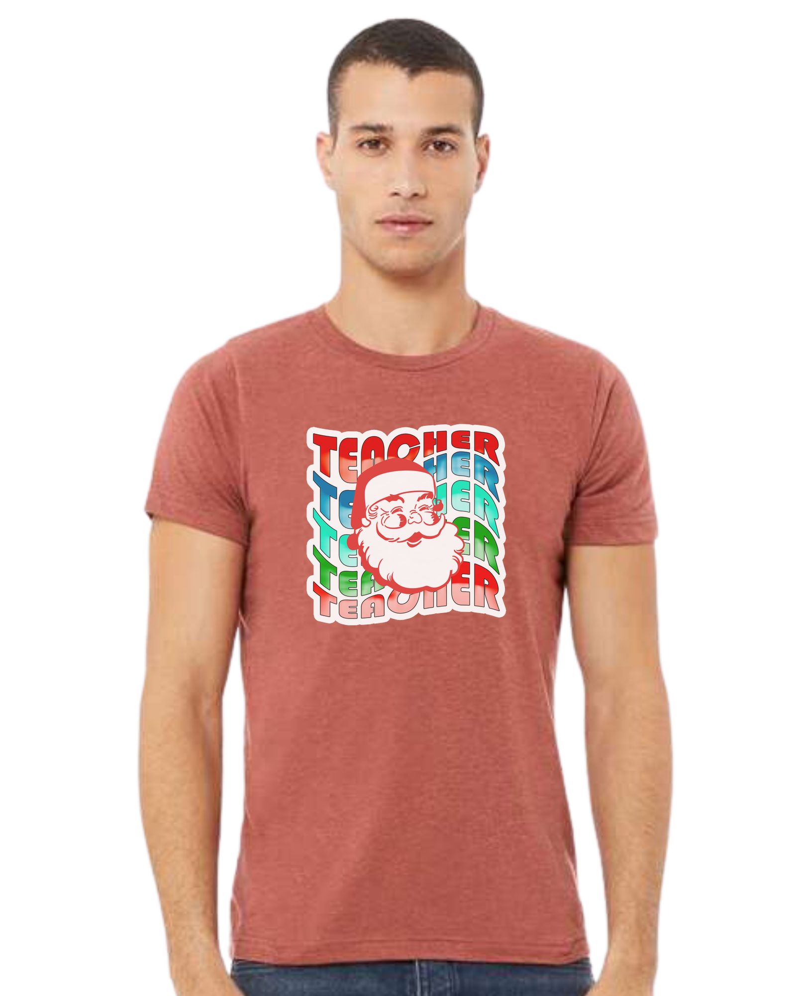 Teacher Wave with Santa design Premium unisex crewneck tee Heather Clay