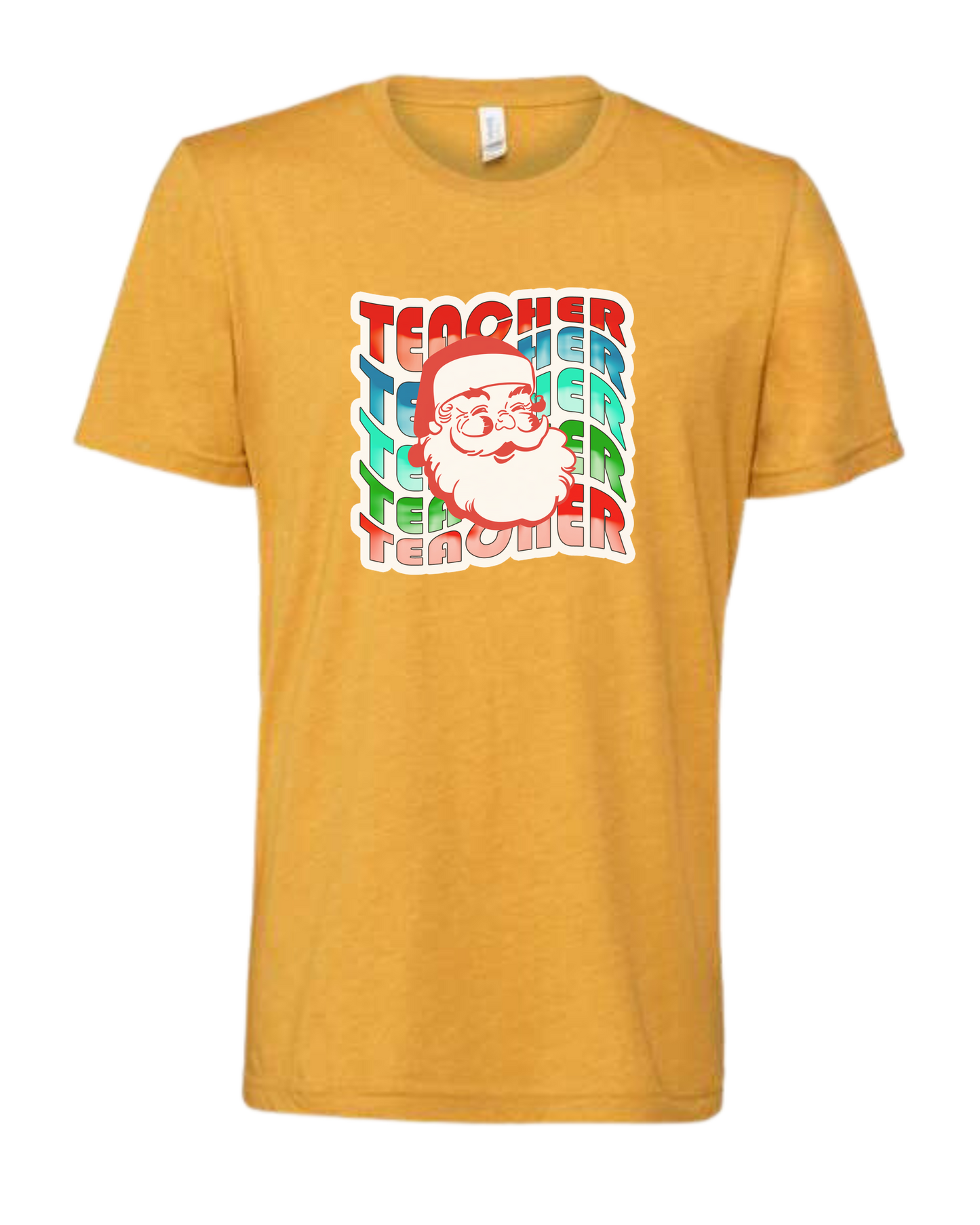Teacher Wave with Santa design Premium unisex crewneck tee Heather Mustard