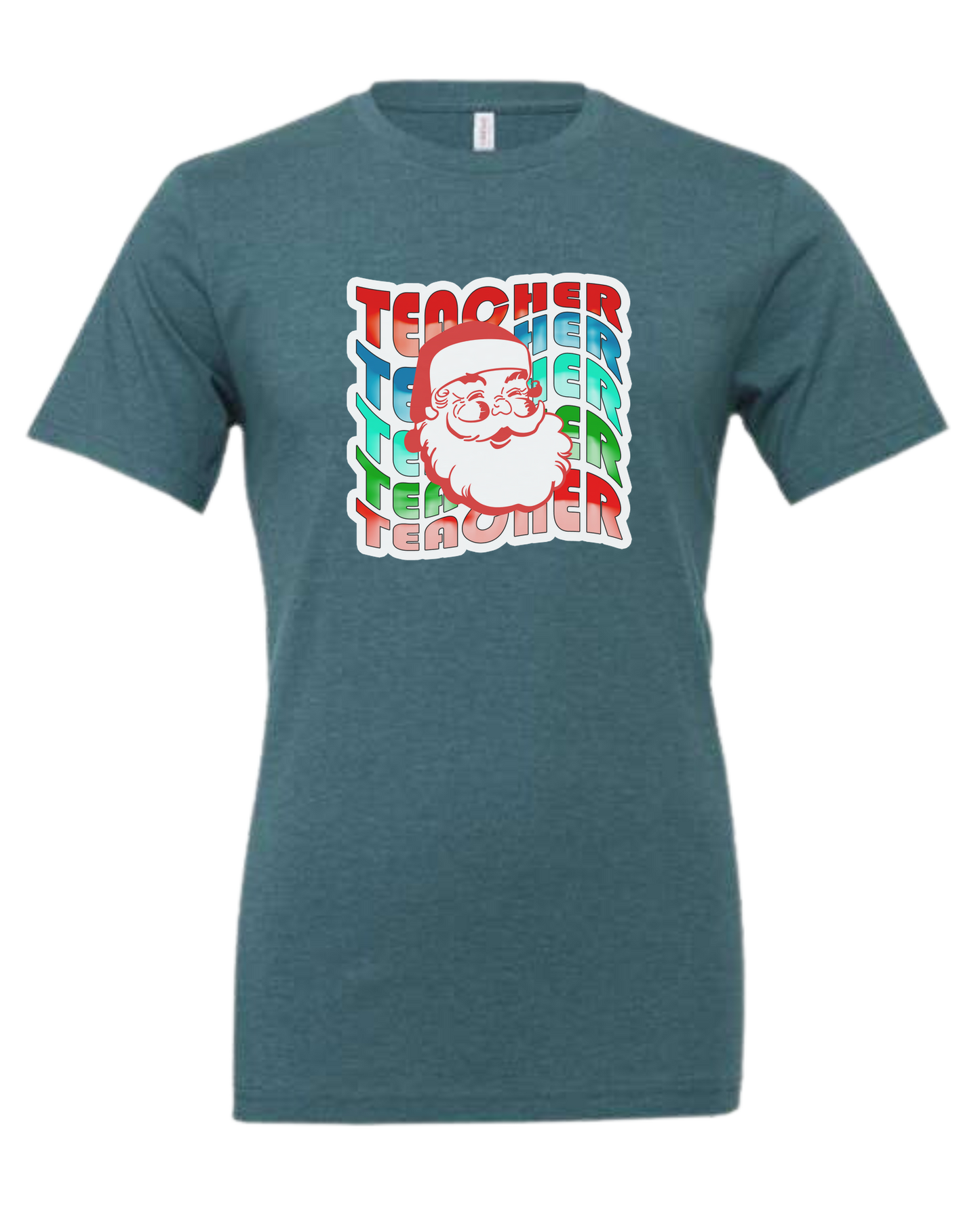 Teacher Wave with Santa design Premium unisex crewneck tee Heather Teal