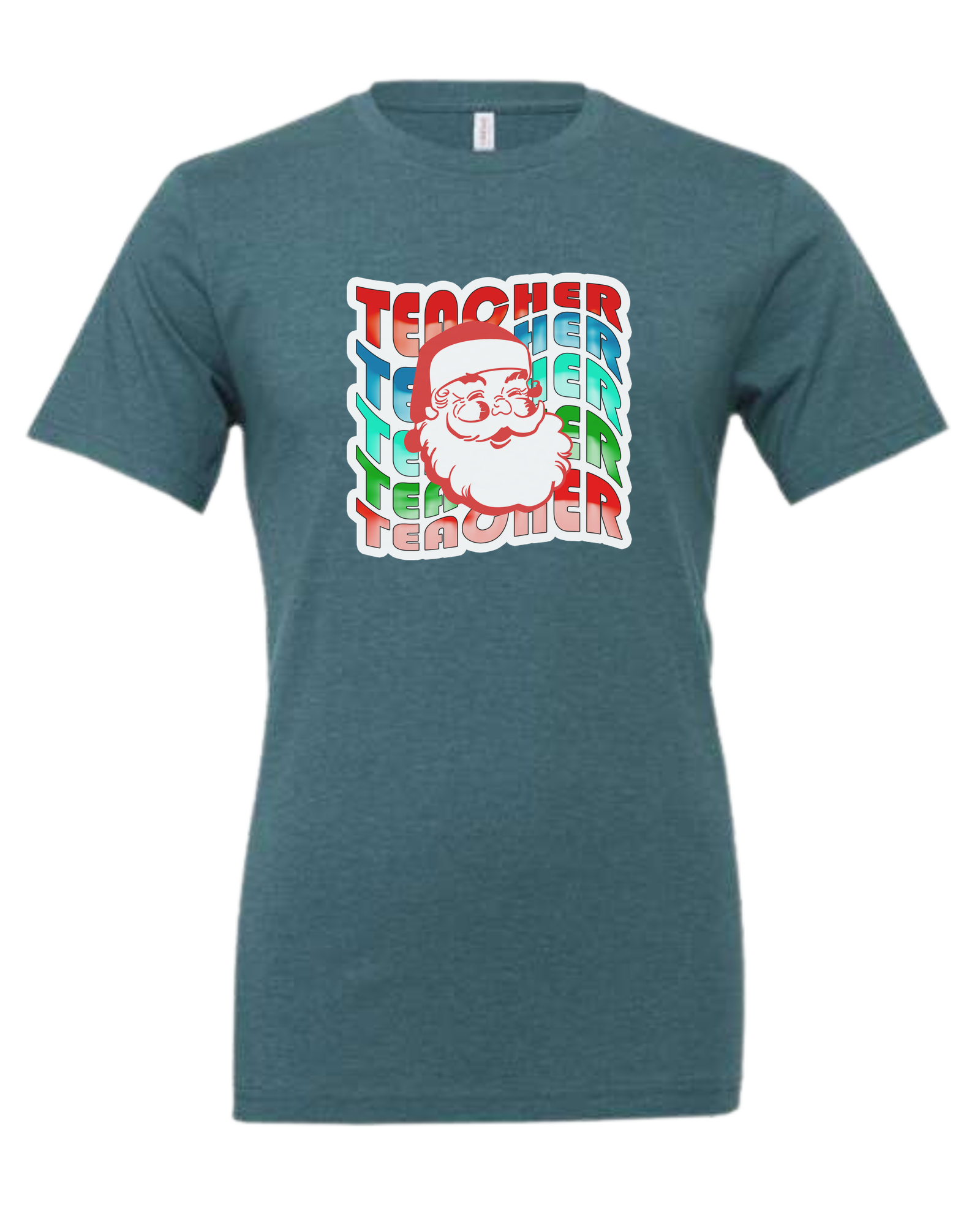 Teacher Wave with Santa design Premium unisex crewneck tee Heather Teal
