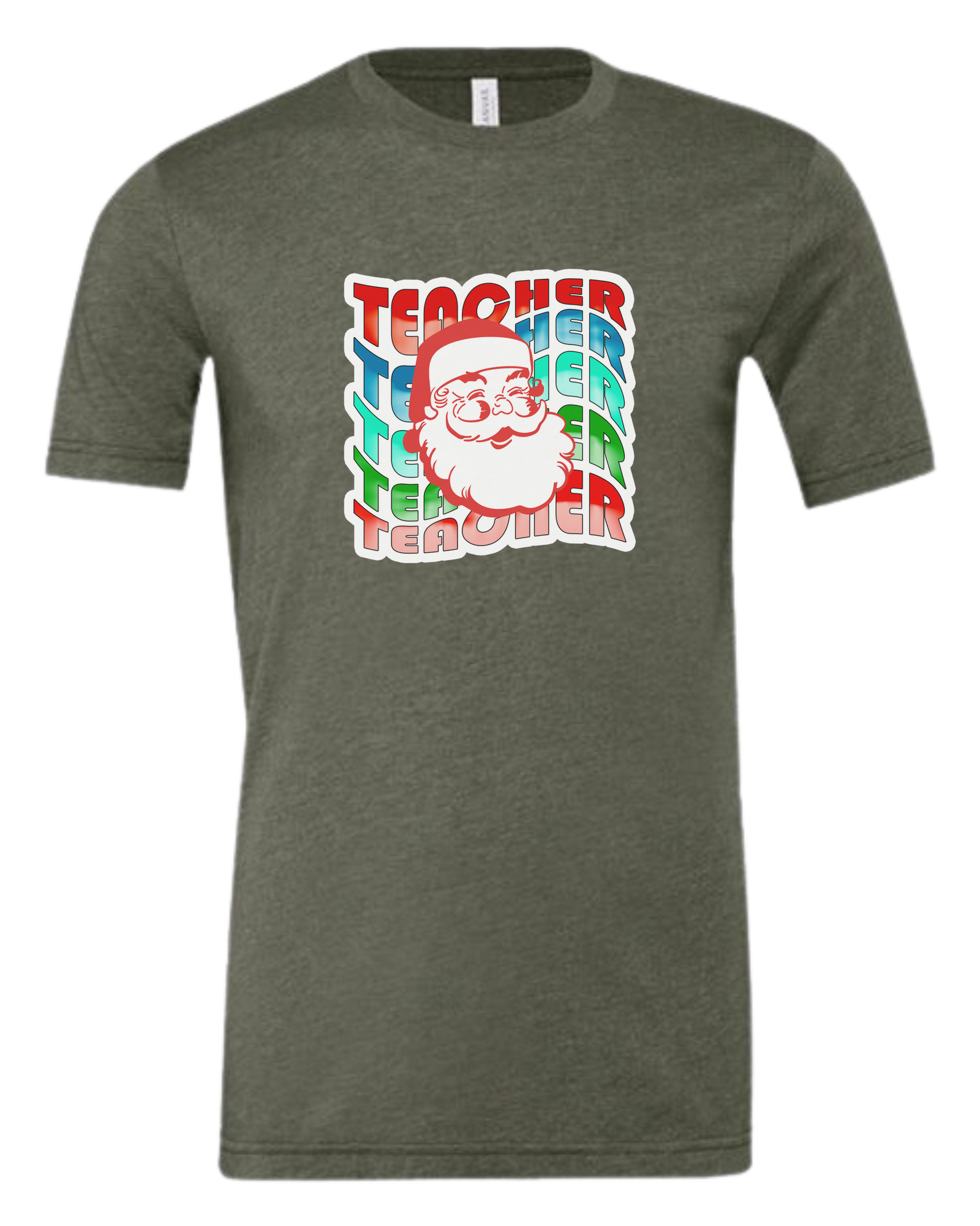 Teacher Wave with Santa design Premium unisex crewneck tee Military Green