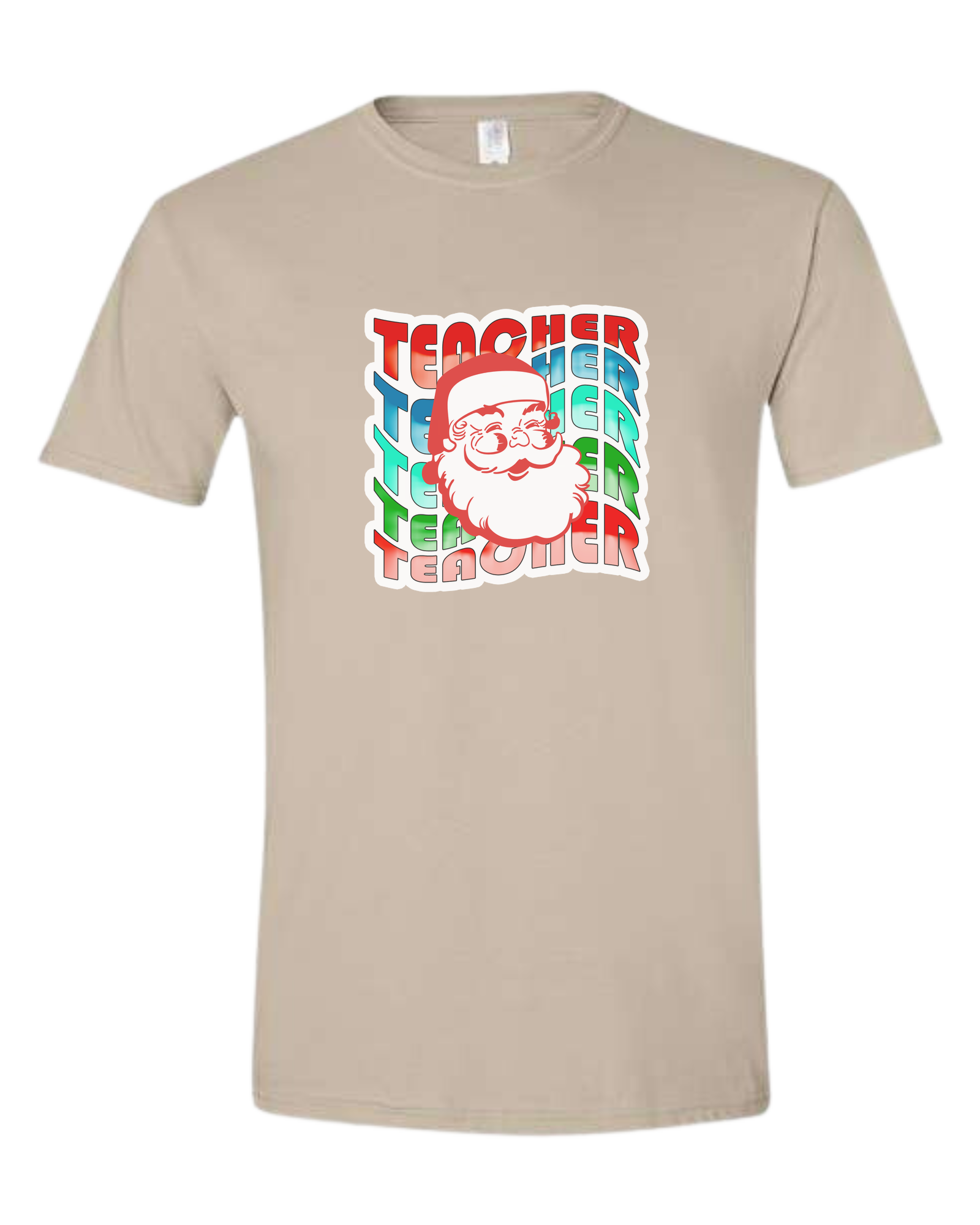 Teacher Wave with Santa design Unisex crewneck graphic tee (light colors) Beige