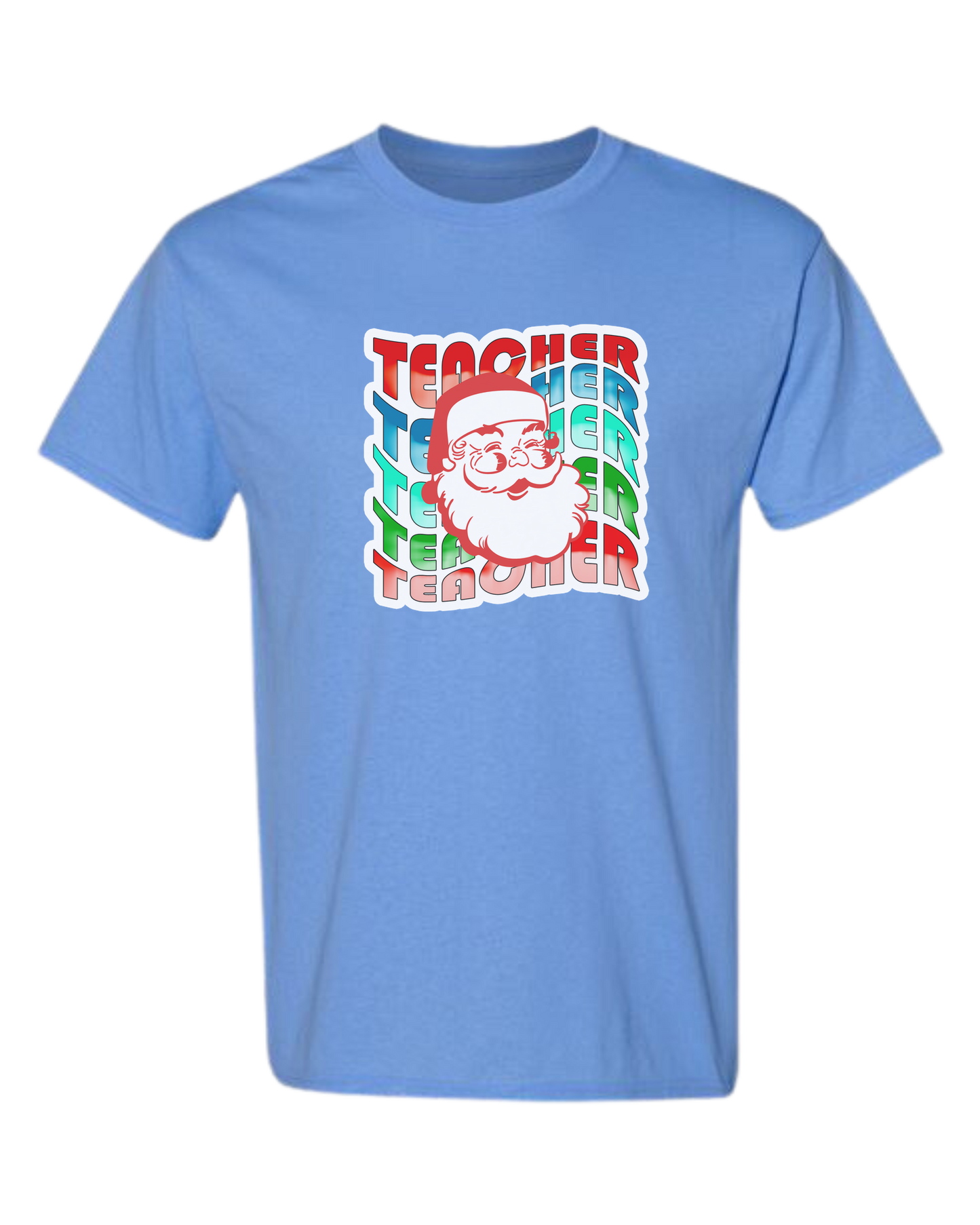 Teacher Wave with Santa design Unisex crewneck graphic tee (light colors) Caroline Blue