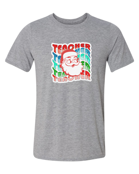 Teacher Wave with Santa design Unisex crewneck graphic tee (light colors) Heather Grey