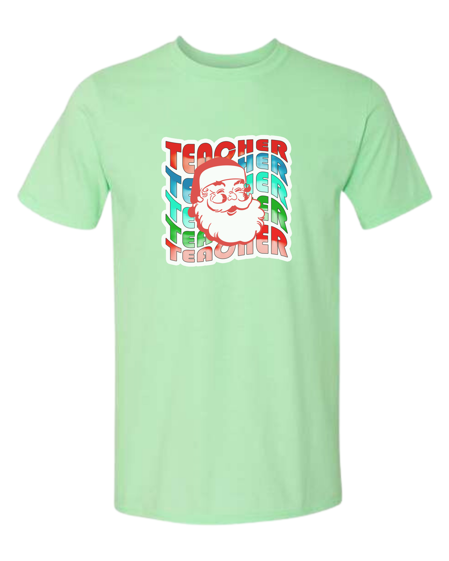 Teacher Wave with Santa design Unisex crewneck graphic tee (light colors) Mint Green