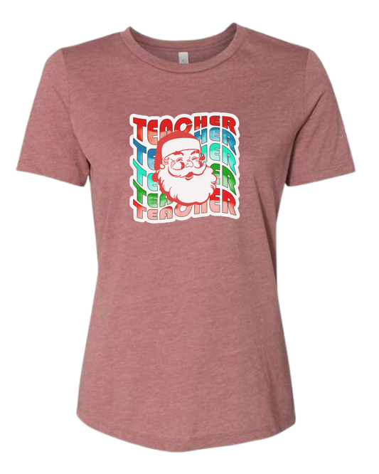 Teacher Wave with Santa design Women's fit premium crewneck tee Mauve Pink