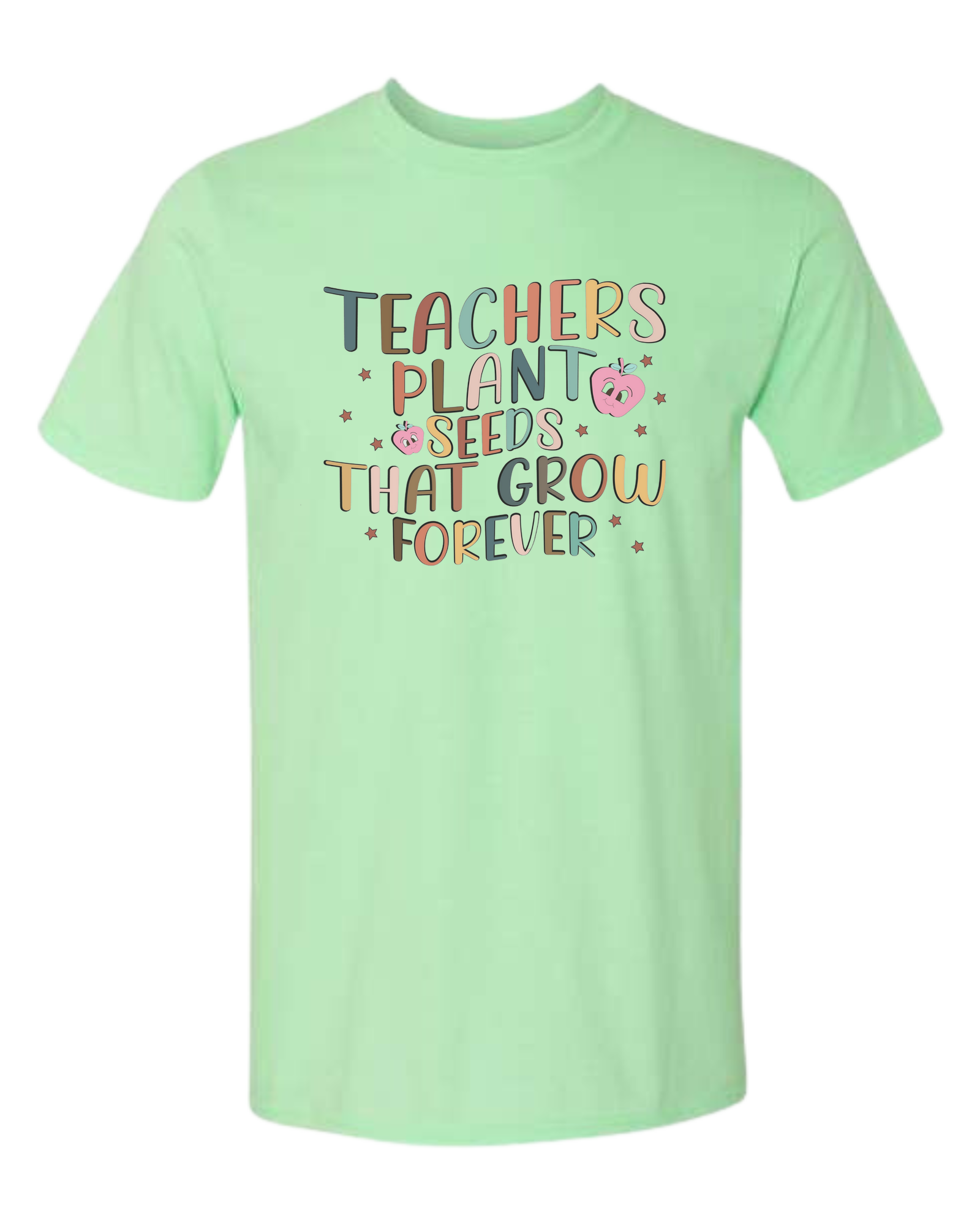 "Teachers Plant Seeds that Grow Forever" design Unisex crewneck graphic tee (light colors) Mint Green