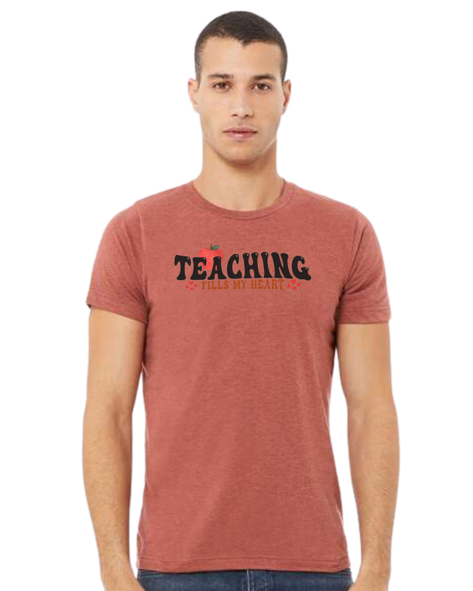 "Teaching Fills my Heart" graphic tee Premium unisex crewneck tee Heather Clay