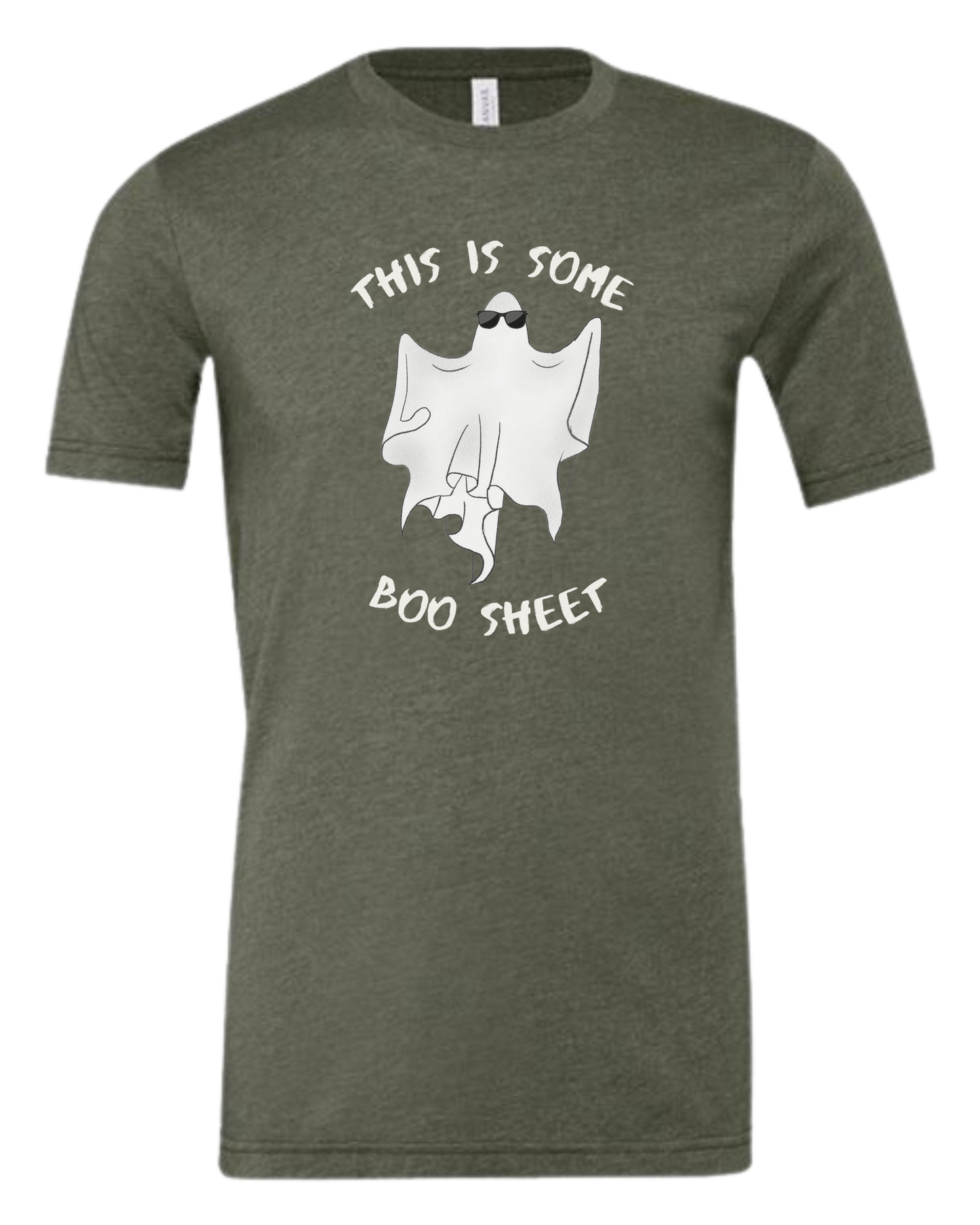 "This is some Boo-Sheet" ghost tee Premium unisex crewneck tee Military Green