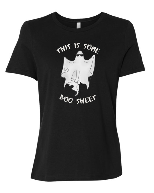 "This is some Boo-Sheet" ghost tee Women's fit premium crewneck tee Black
