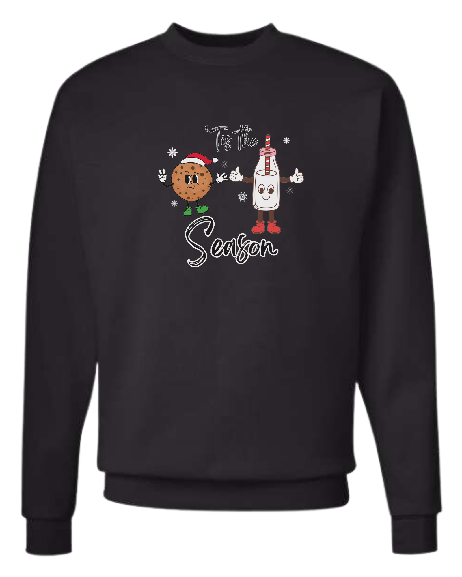 "Tis the Season" milk and cookies graphic Classic unisex crewneck tee Long sleeve crew neck