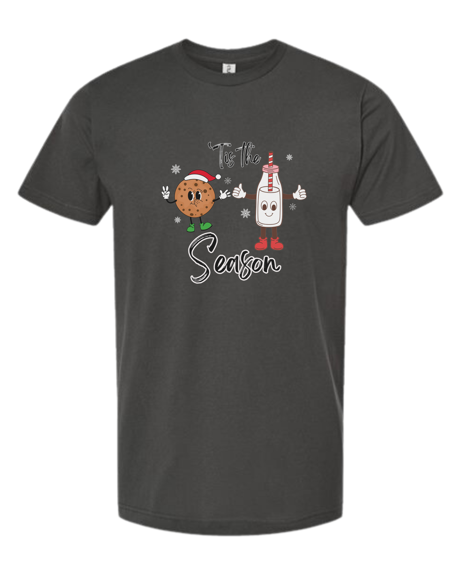 "Tis the Season" milk and cookies graphic Unisex crew-neck  graphic tee Charcoal Grey