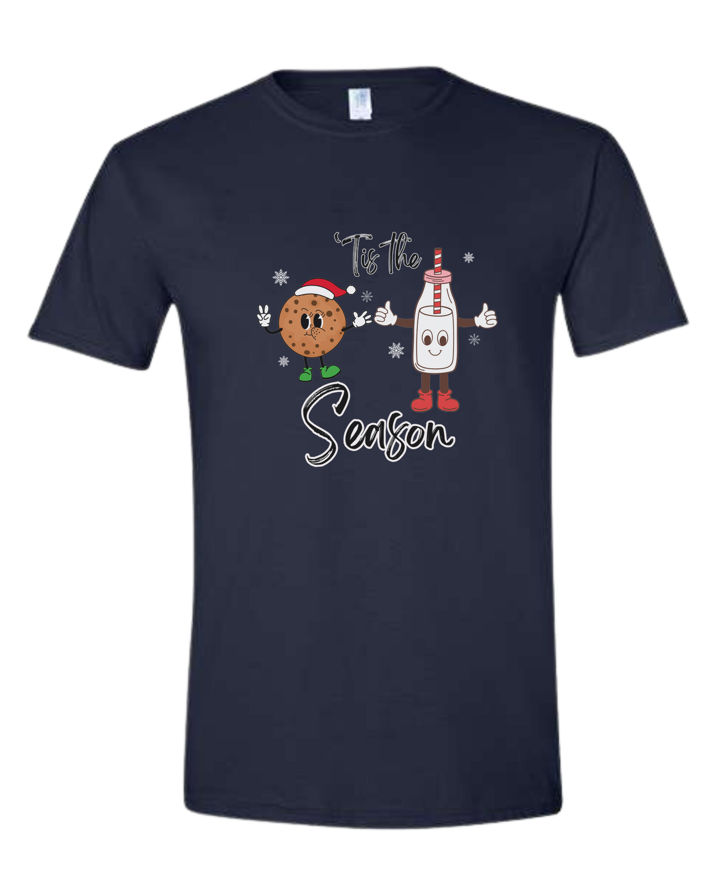 "Tis the Season" milk and cookies graphic Unisex crew-neck  graphic tee Navy Blue