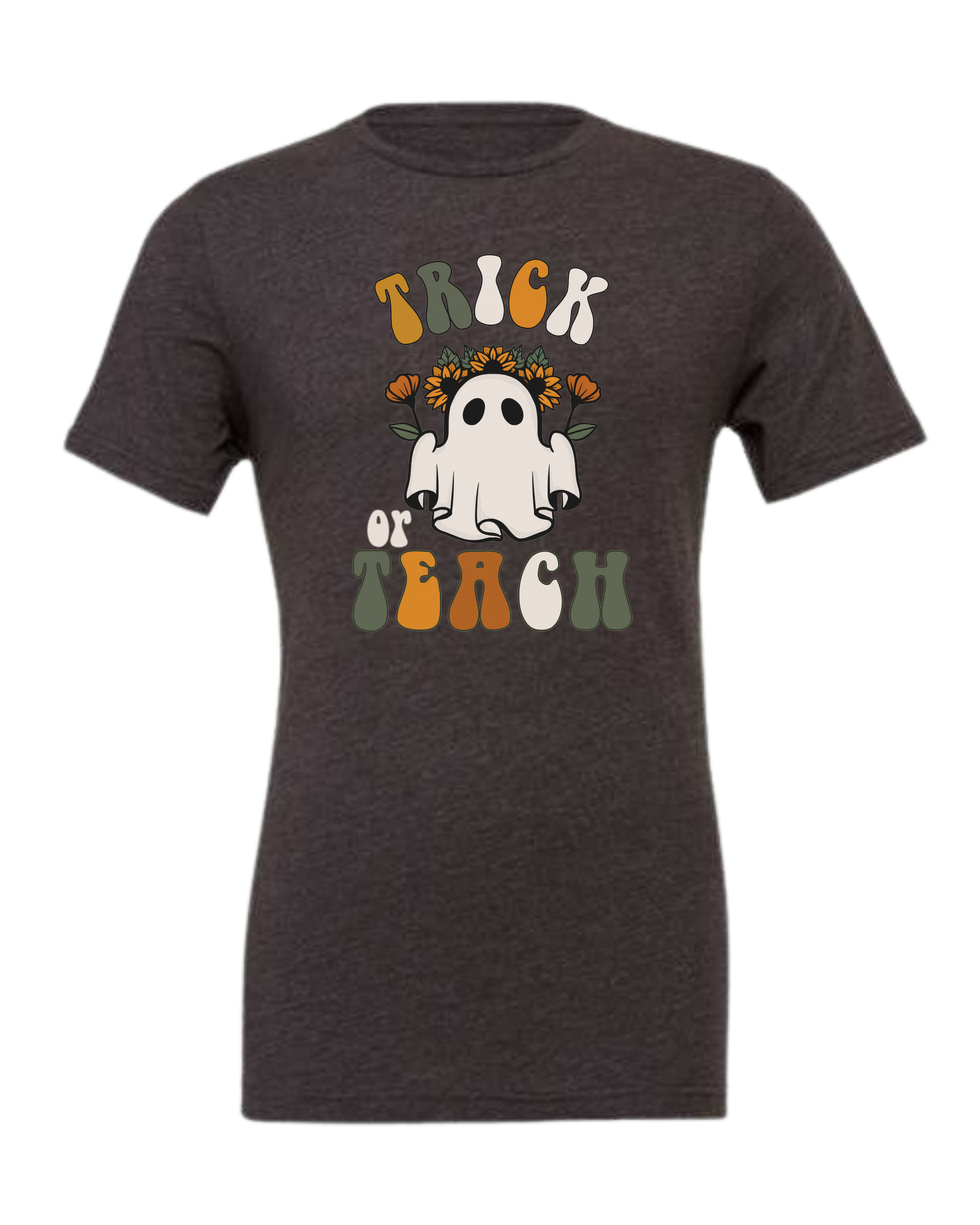 "Trick or Teach" hippie ghost retro teacher graphic Premium unisex crewneck tee Dark Grey