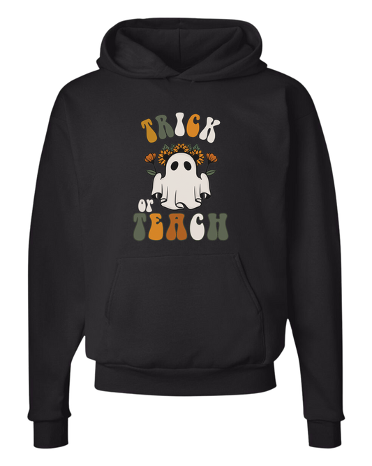 "Trick or Teach" hippie ghost retro teacher graphic Unisex Classic Hoodie Black