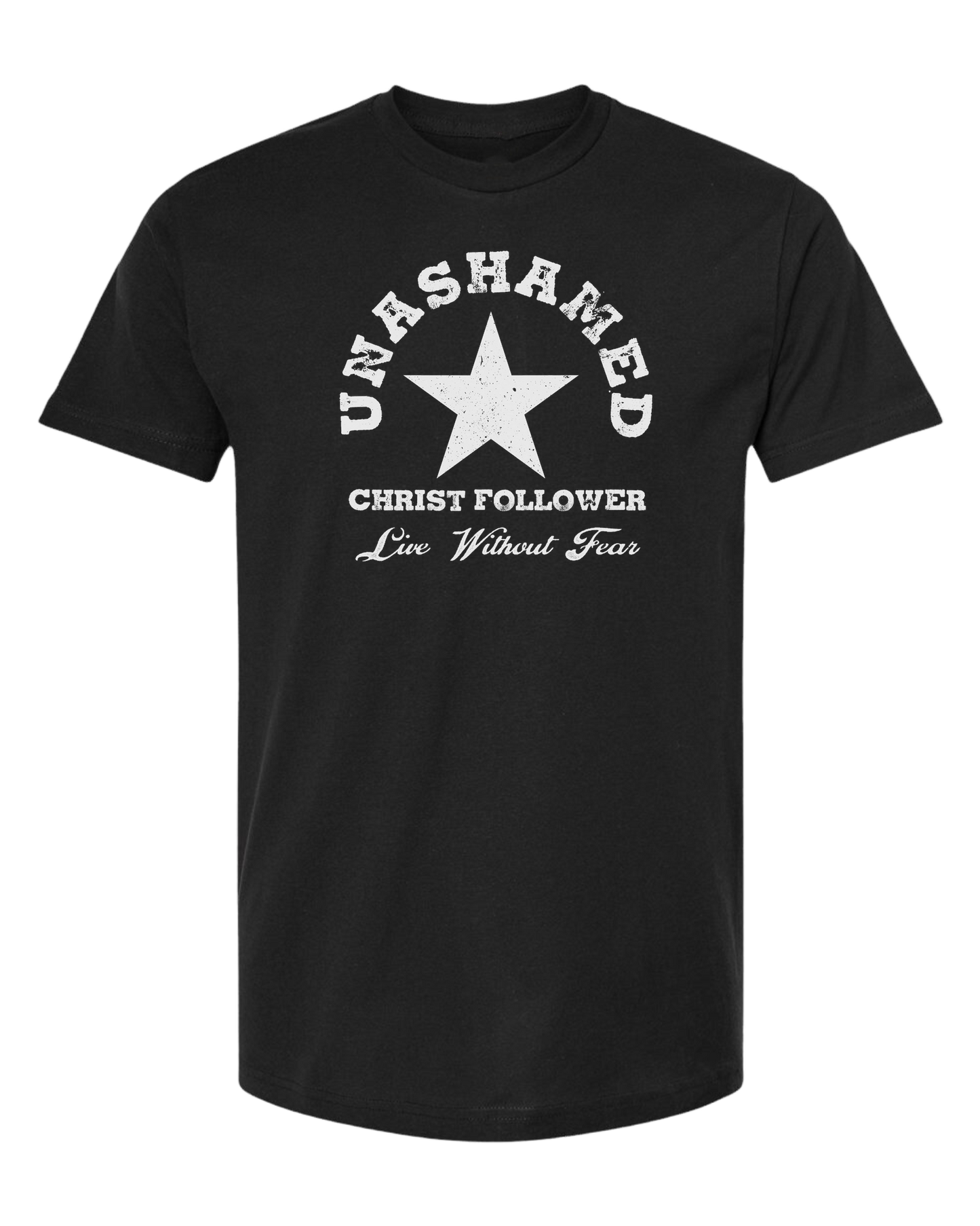 "Unashamed Christ Follower" basic crewneck graphic tee Unisex crew-neck  graphic tee Black