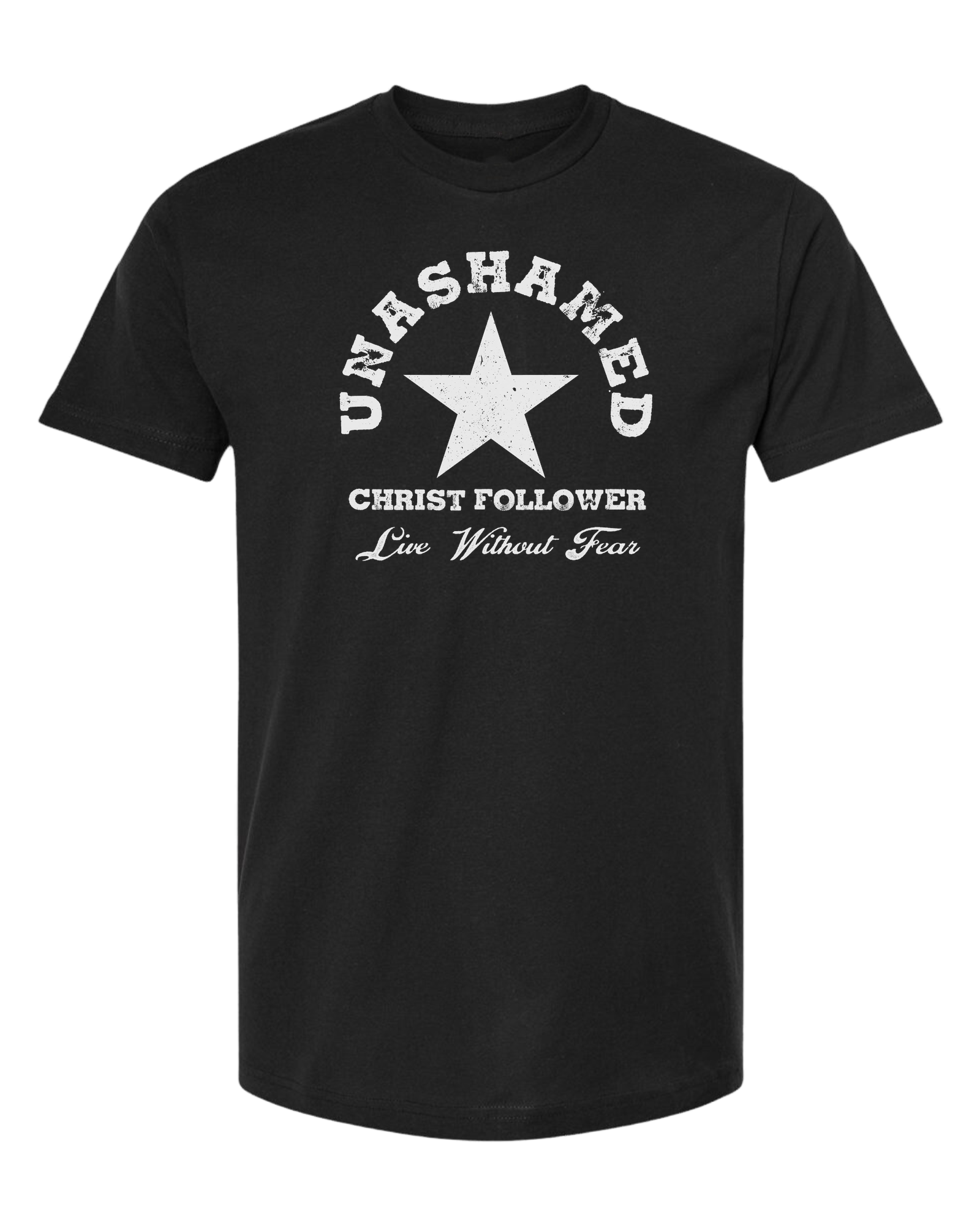 "Unashamed Christ Follower" basic crewneck graphic tee Unisex crew-neck  graphic tee Black