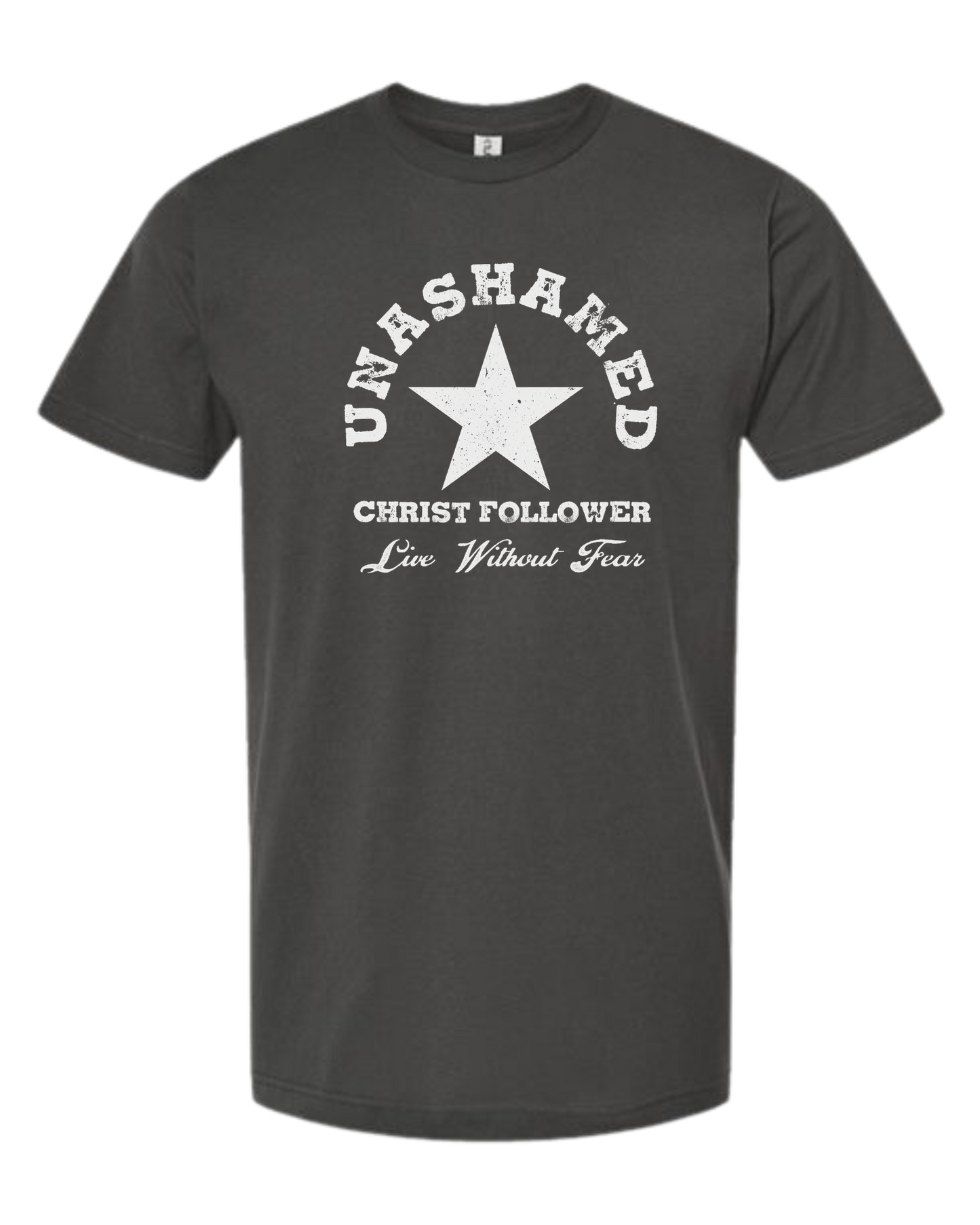 "Unashamed Christ Follower" basic crewneck graphic tee Unisex crew-neck  graphic tee Charcoal Grey