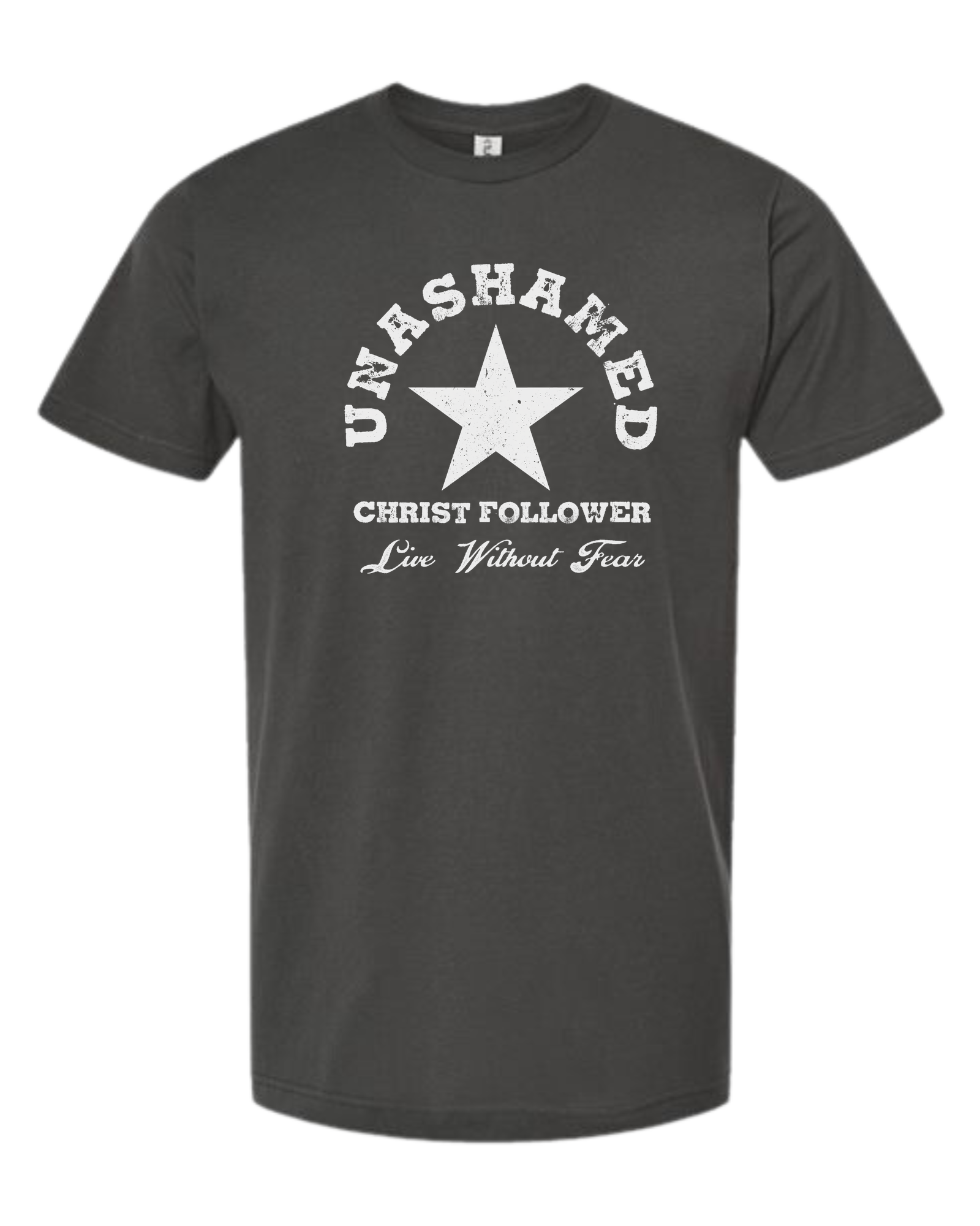 "Unashamed Christ Follower" basic crewneck graphic tee Unisex crew-neck  graphic tee Charcoal Grey