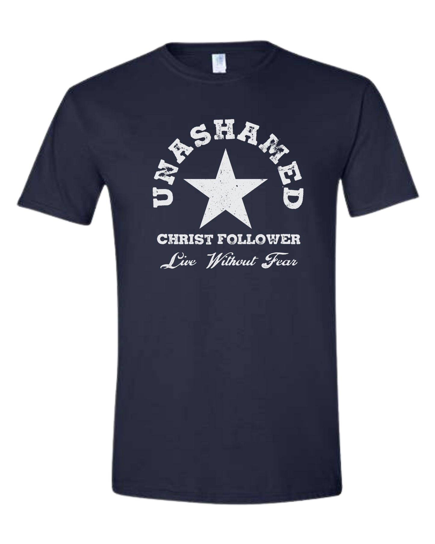 "Unashamed Christ Follower" basic crewneck graphic tee Unisex crew-neck  graphic tee Navy Blue