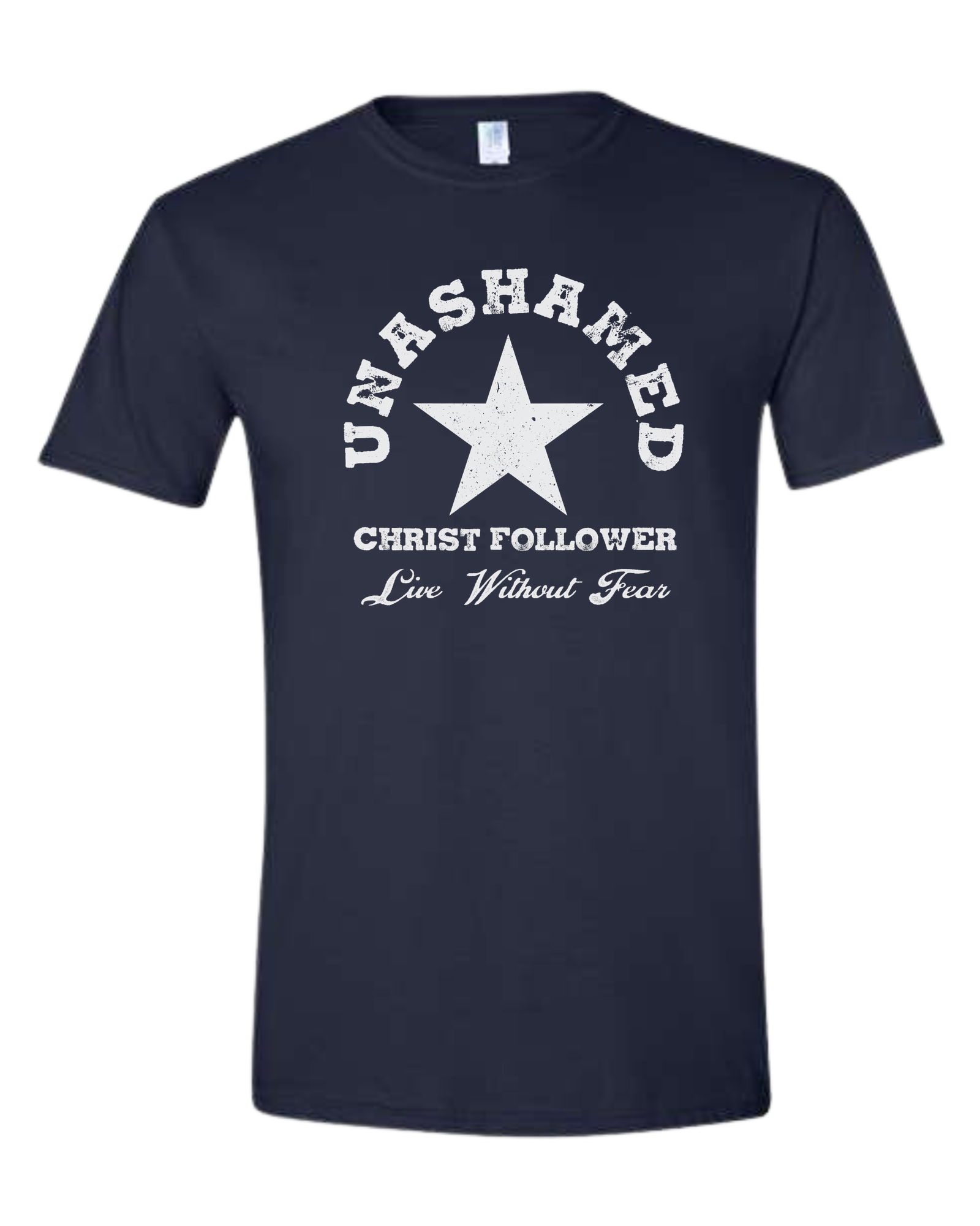 "Unashamed Christ Follower" basic crewneck graphic tee Unisex crew-neck  graphic tee Navy Blue