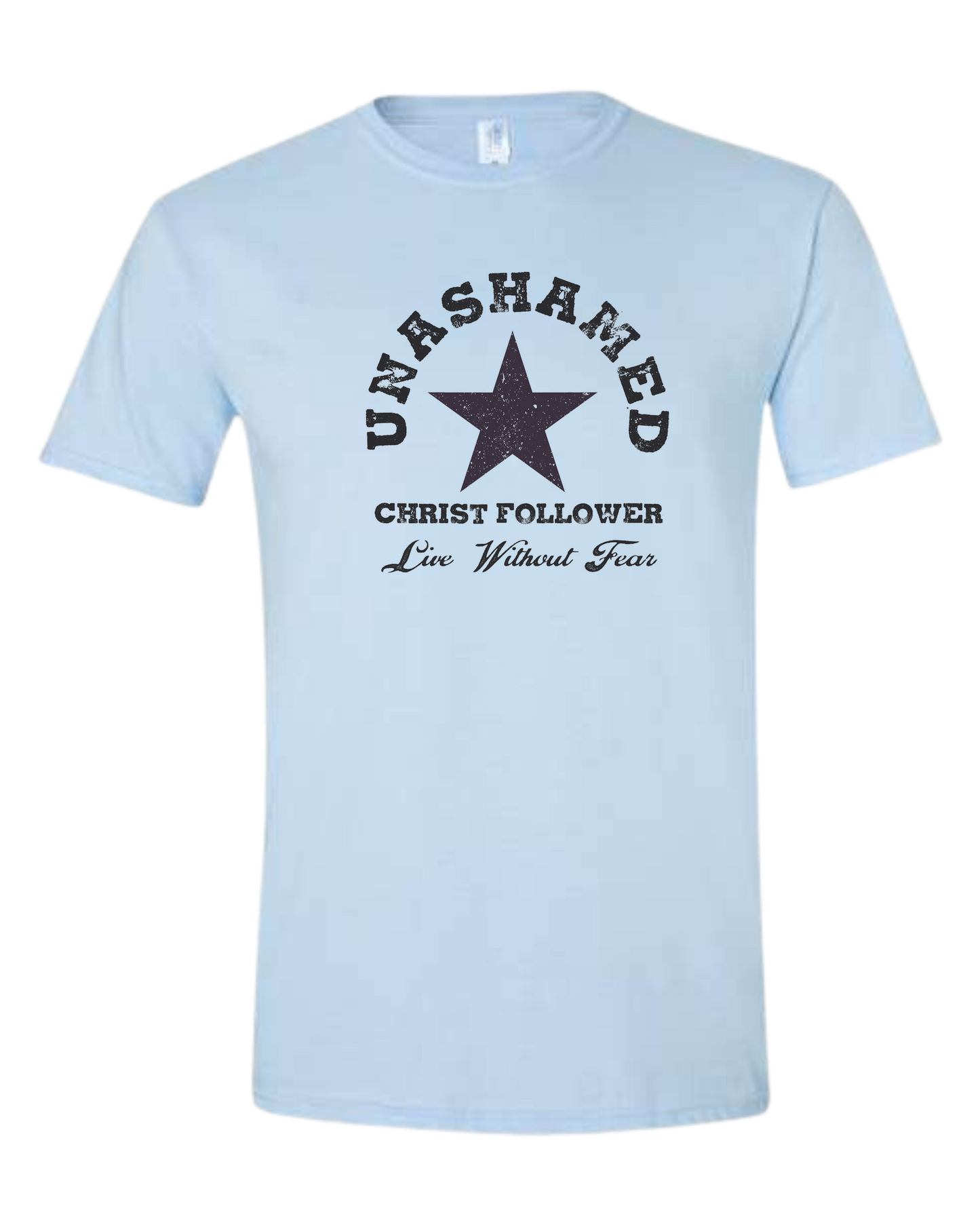 Unashamed Christ Follower graphic tee Unisex crewneck graphic tee (light colors) Ice blue