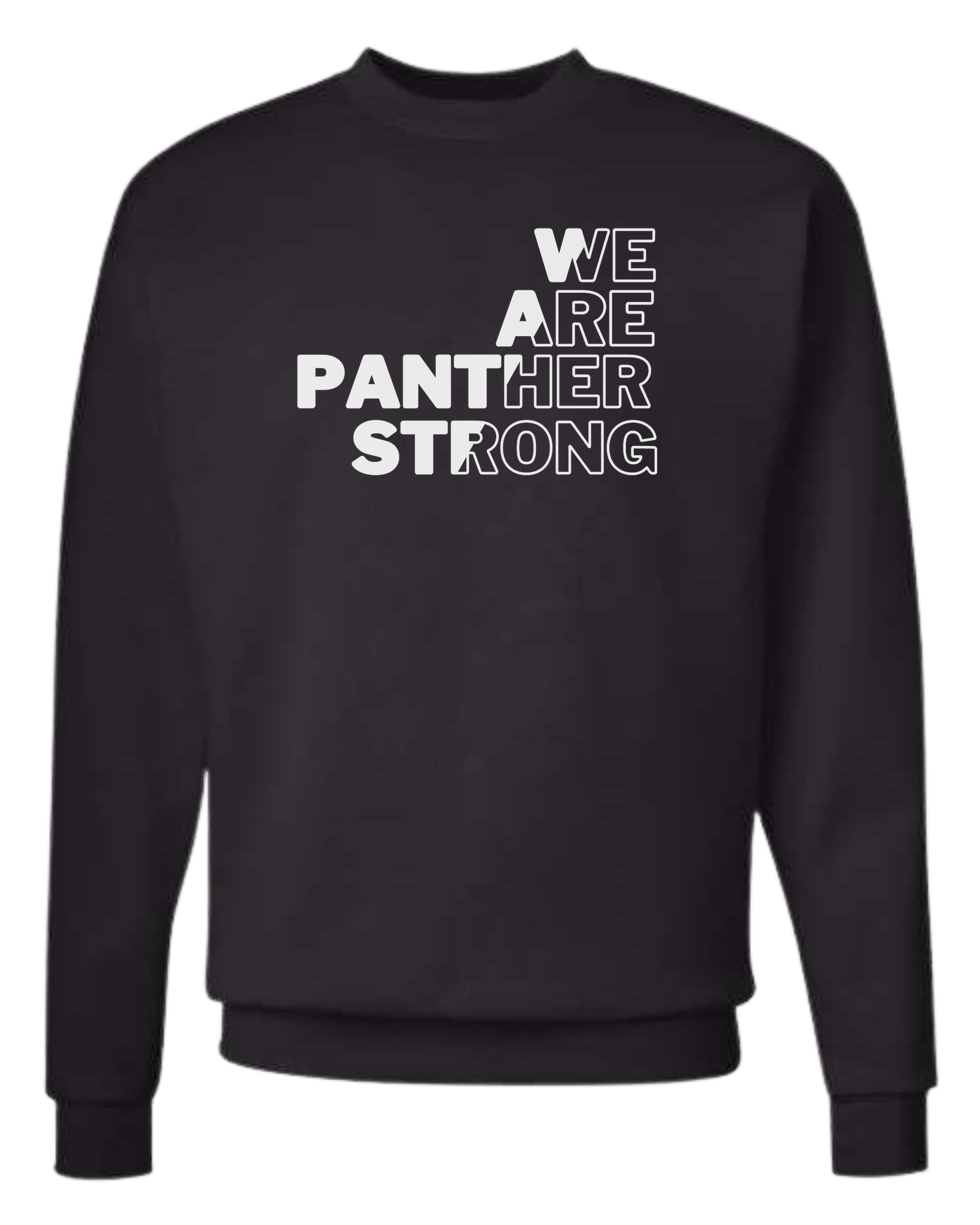 "WE ARE PANTHER STRONG" contrasting color font design Classic unisex crewneck tee Long sleeve crew neck
