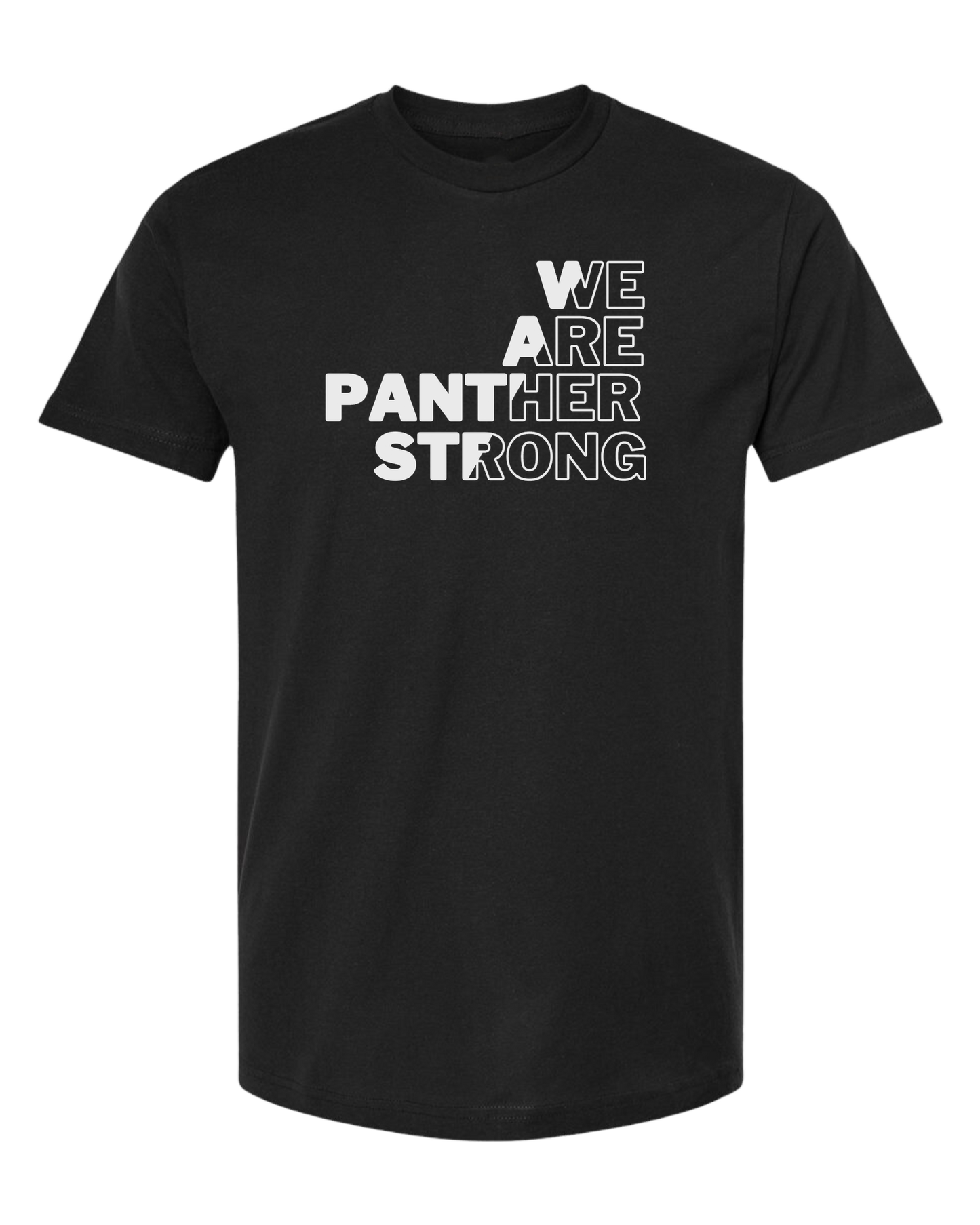 "WE ARE PANTHER STRONG" contrasting color font design Classic unisex crewneck tee Short sleeve crew neck