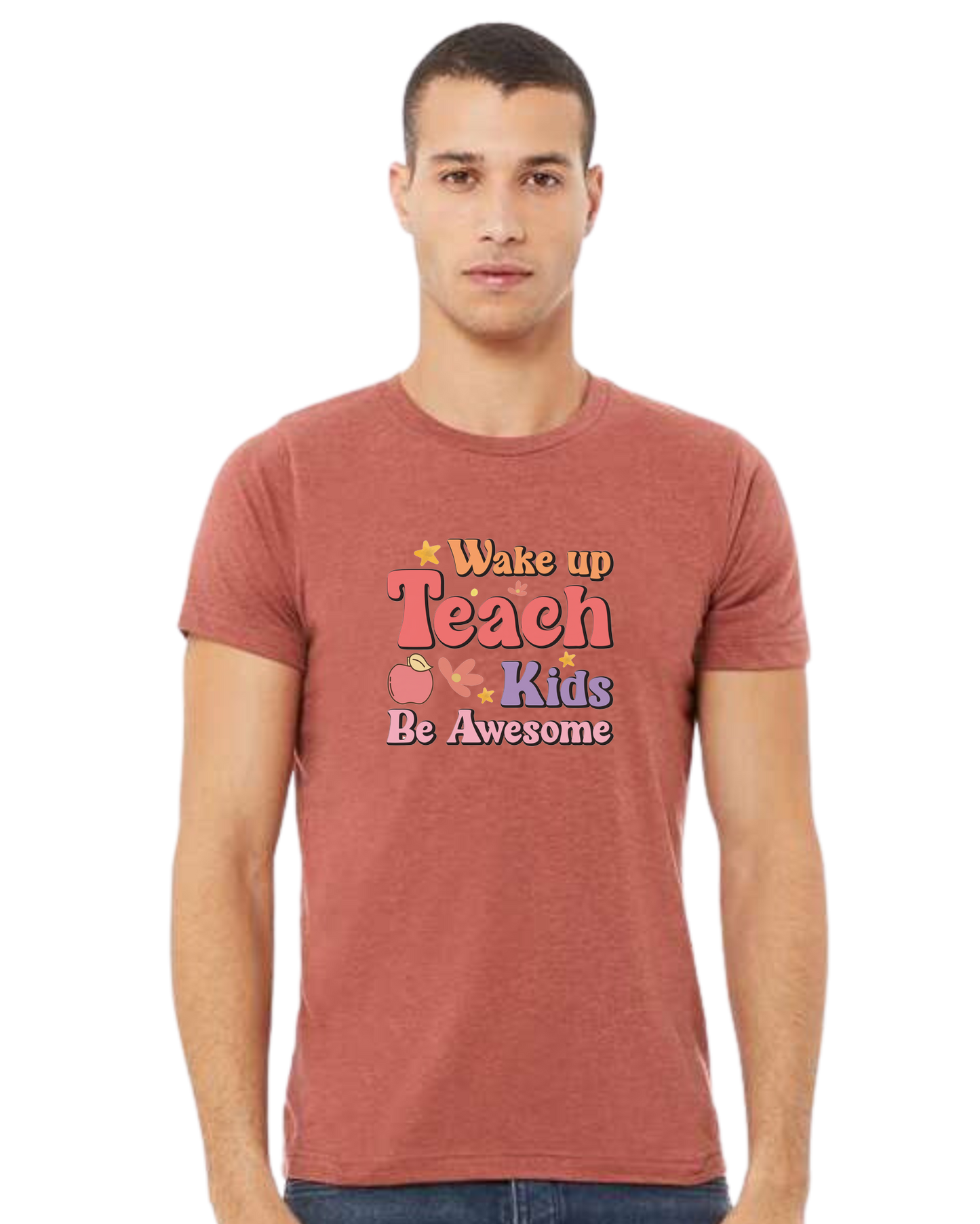"Wake up, Teach Kids, Be Awesome" design Premium unisex crewneck tee Heather Clay