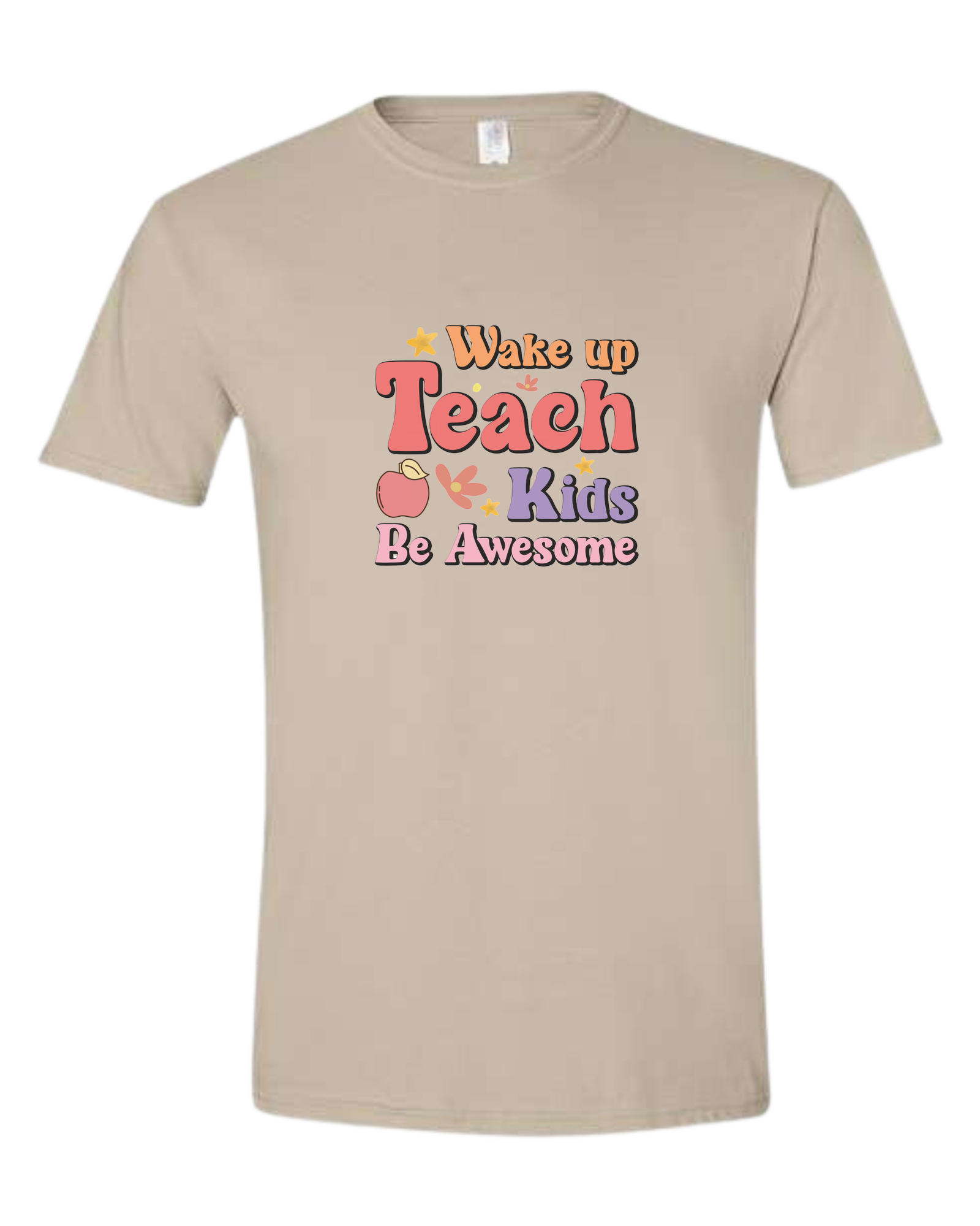 "Wake up, Teach Kids, Be Awesome" design Unisex crewneck graphic tee (light colors) Beige
