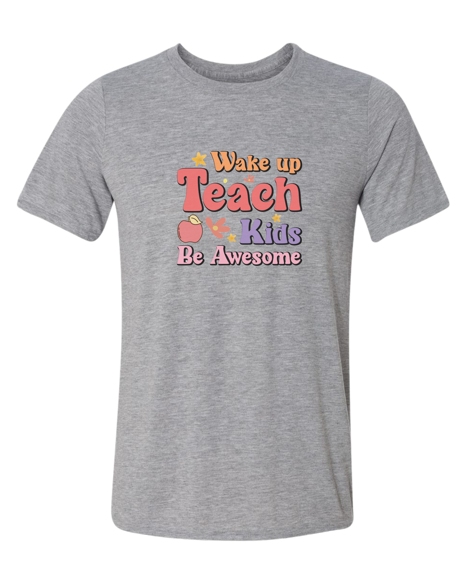 "Wake up, Teach Kids, Be Awesome" design Unisex crewneck graphic tee (light colors) Heather Grey