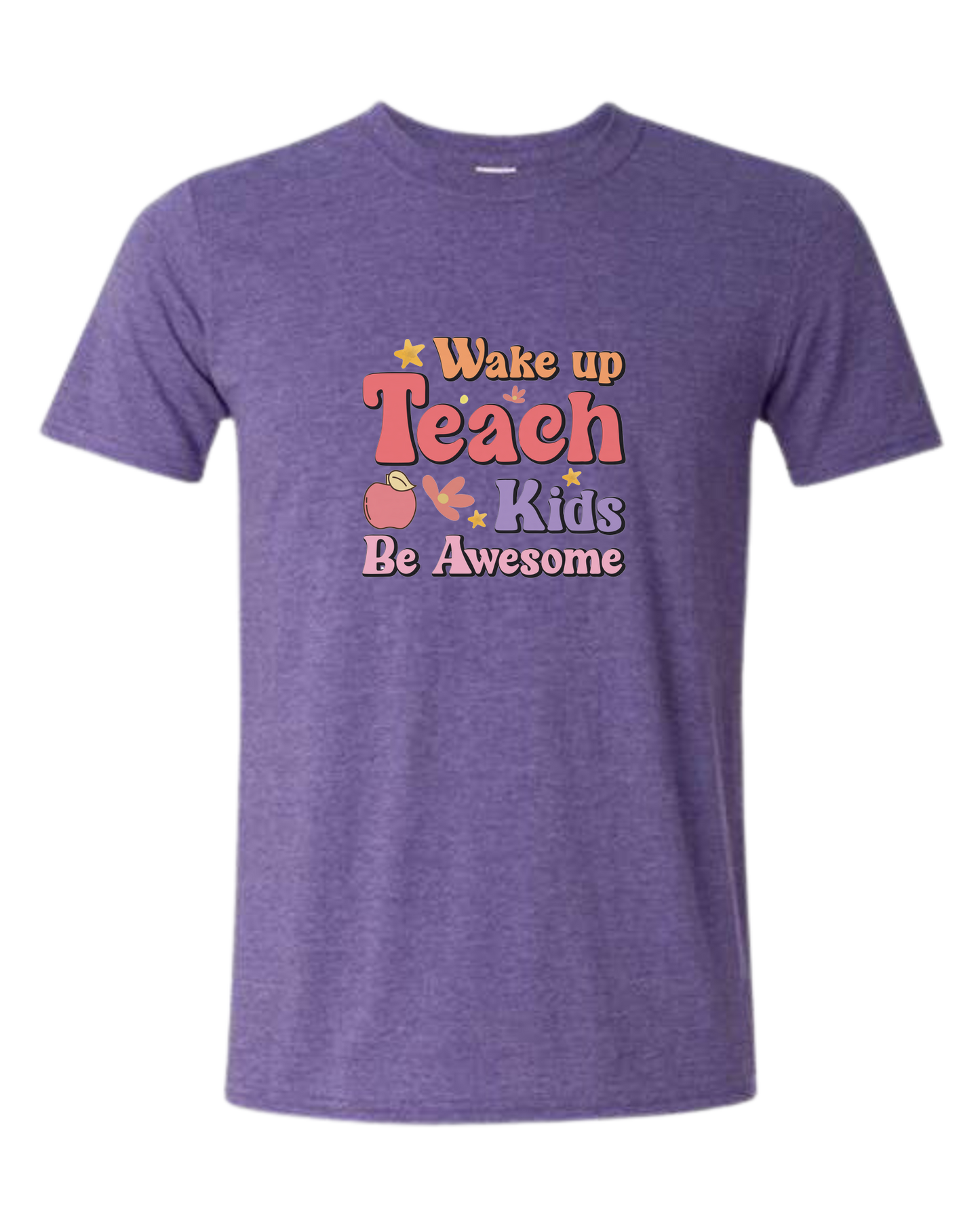 "Wake up, Teach Kids, Be Awesome" design Unisex crewneck graphic tee (light colors) Heather Purple